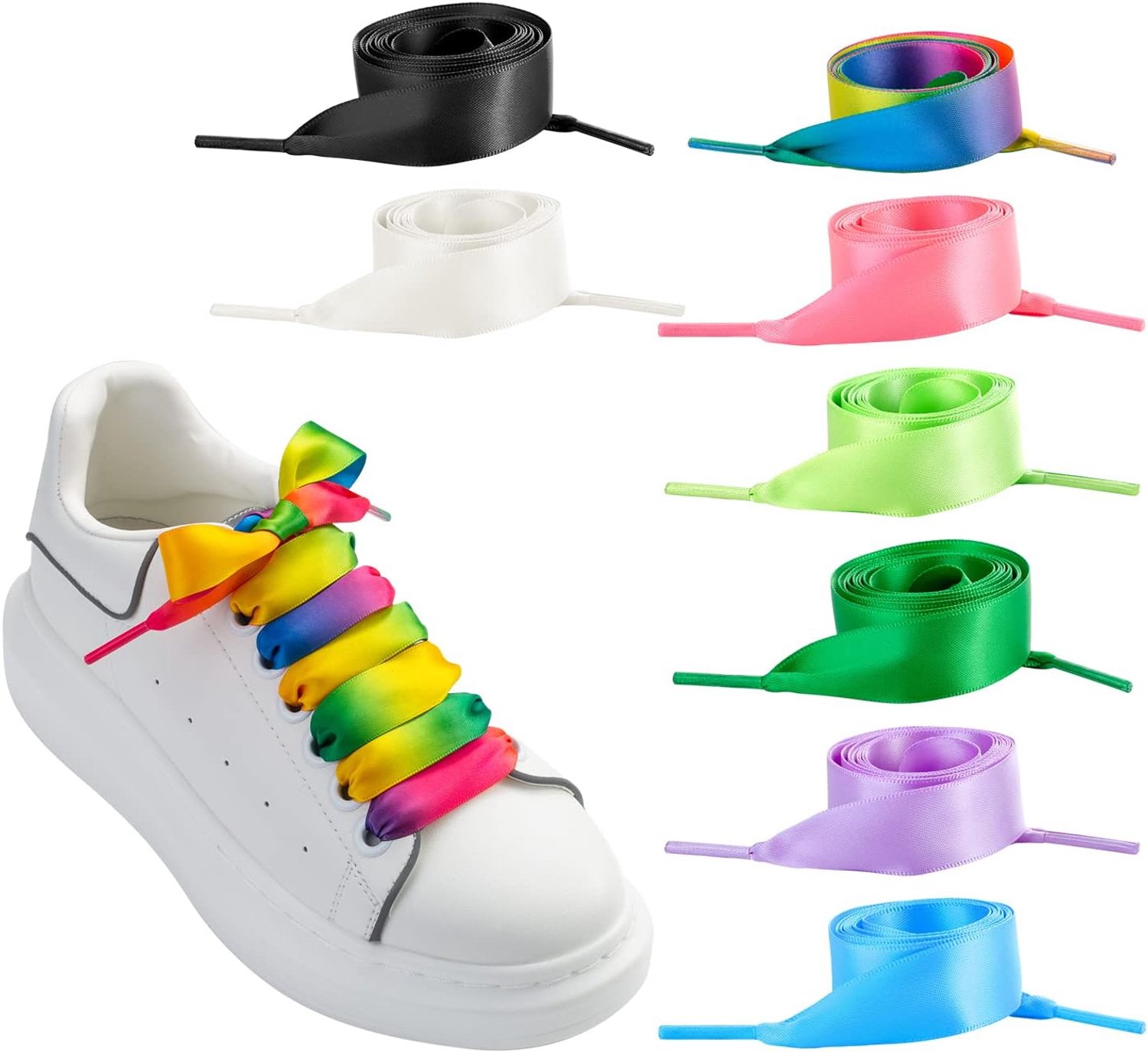 8 paar satijnen veters, platte schoenveters voor dames en meisjes, kleurrijk, 120 cm, lange satijnen band, veters, platte schoenveters voor sportschoenen, hardloopschoenen, bergschoenen,