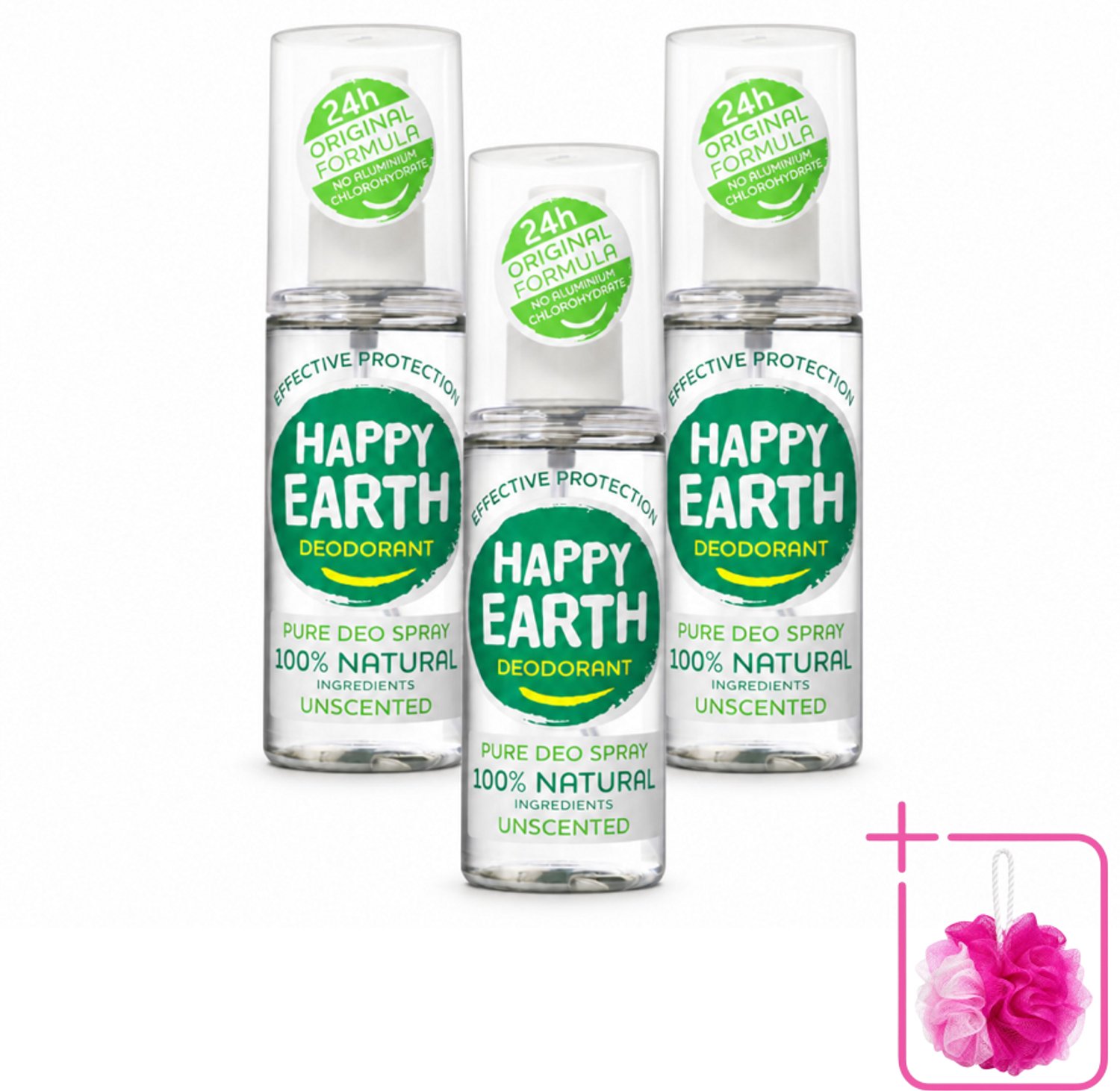 3 x Happy Earth – Deodorant Spray – 100% Natuurlijk Unscented – 100 ml - Bulkverpakking - Geurloos deodorant - Hypoallergene deodorant