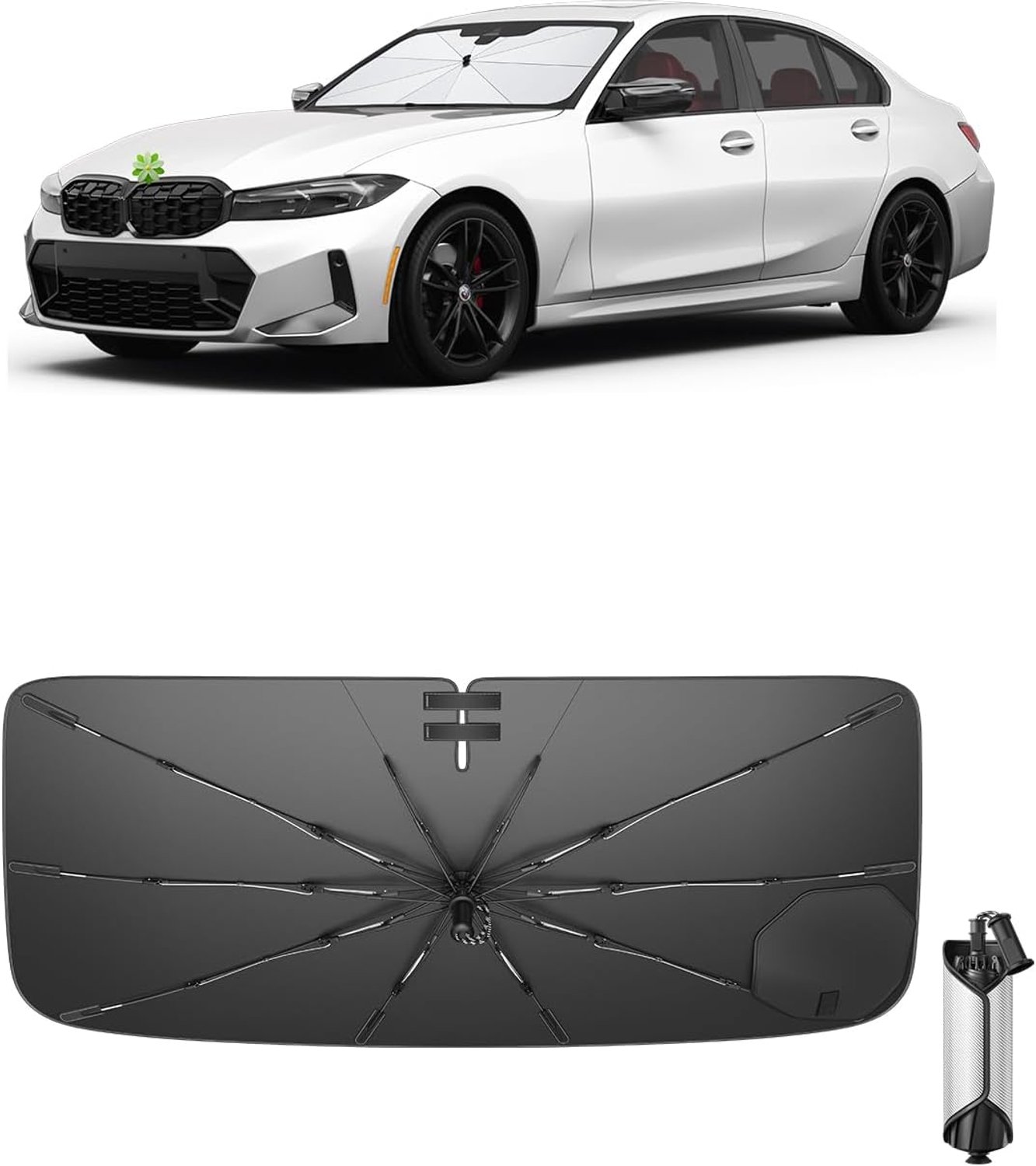 Ruiya 2026 Upgrade Zonneklep voor auto, compatibel met BMW 3-serie, 4-serie, i3 2019-2026, opvouwbare paraplu, warmte-isolatie, uv-bescherming, accessoires voor voorruit