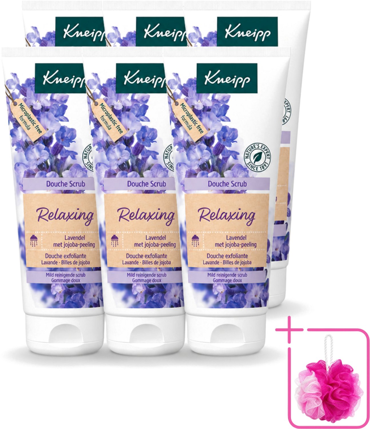 6 x Kneipp - Douche scrub - Relaxing - Lavendel - Bloemige geur - 200 ml - Bulkverpakking - Douche scrub - Douchemop - Ontspanning