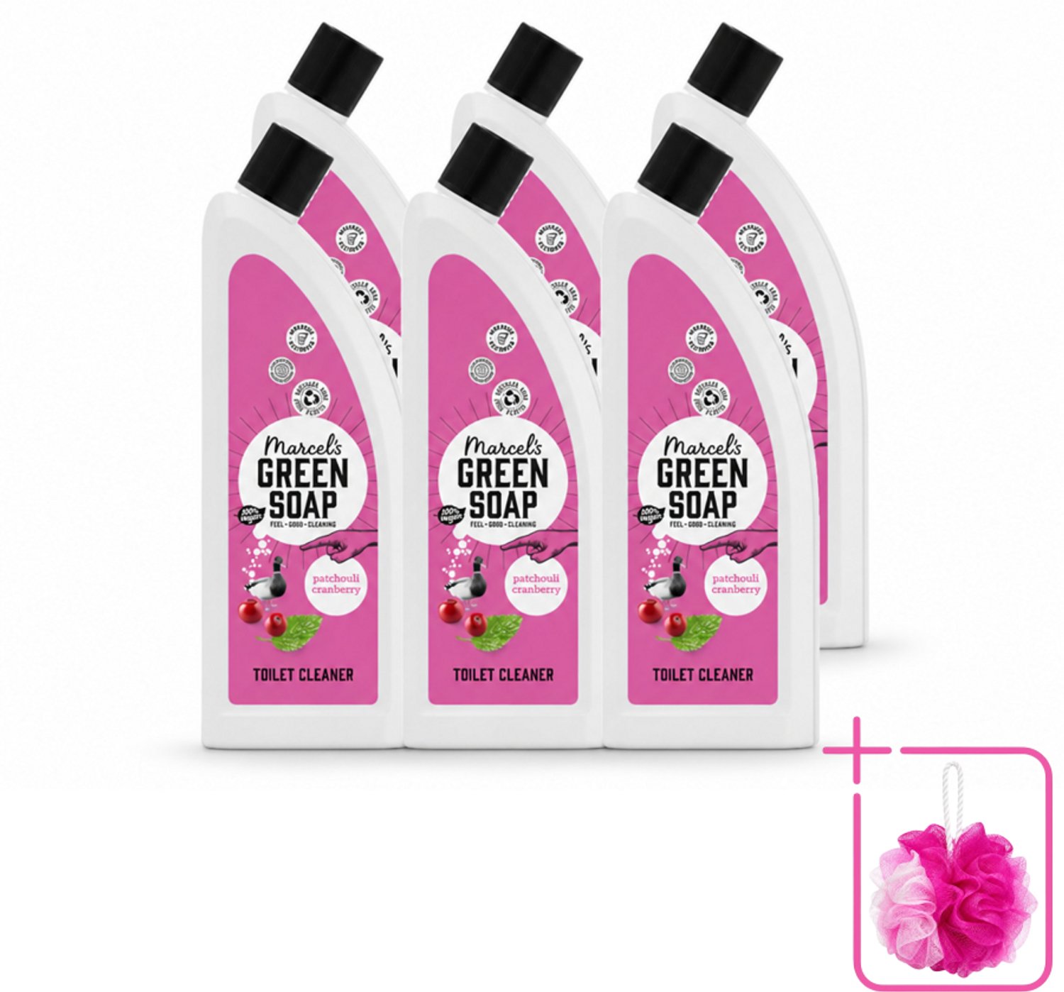 6 x Marcel's Green Soap - Toiletreiniger - Patchouli & Cranberry - Krachtige frisheid - Bulkverpakking - Toiletreiniger - Douchemop - Natuurlijke toiletreiniger