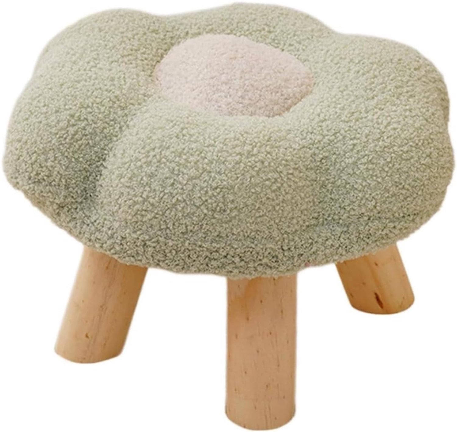 Houten bloemenkruk, bloemvorm, voetenbank, gewatteerde voetsteun, getuft, voetenbank, wisselkruk, houten salontafel, kruk, schattige kinderkruk, stoel voor woonkamer, slaapkamer, huis (groen)