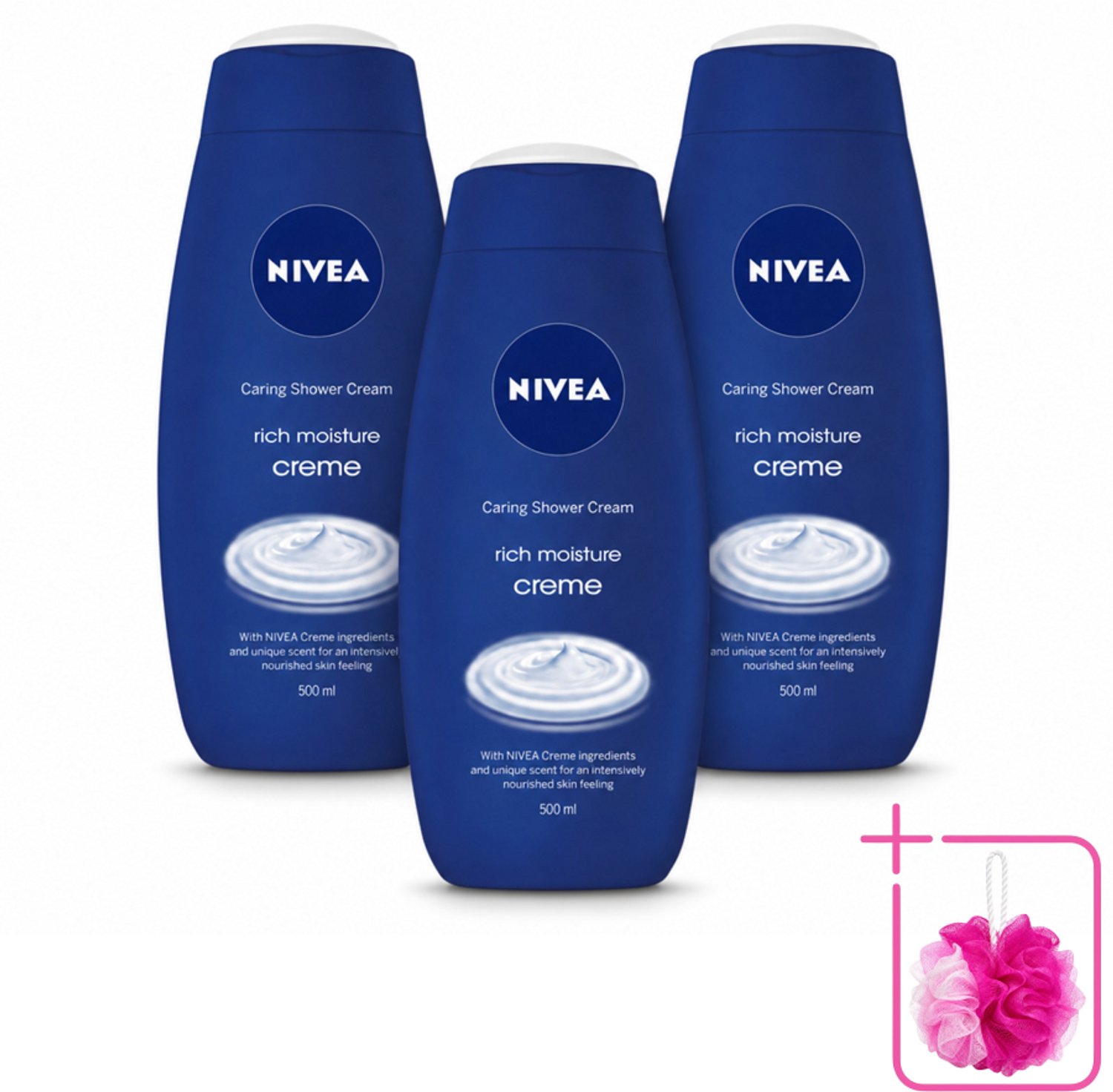 3 x NIVEA - Douchecrème - Rijke Hydratatie - Voedend Huidgevoel - 500 ml - Bulkverpakking - Douchecrème - Douchemop - Voedende douchecrème