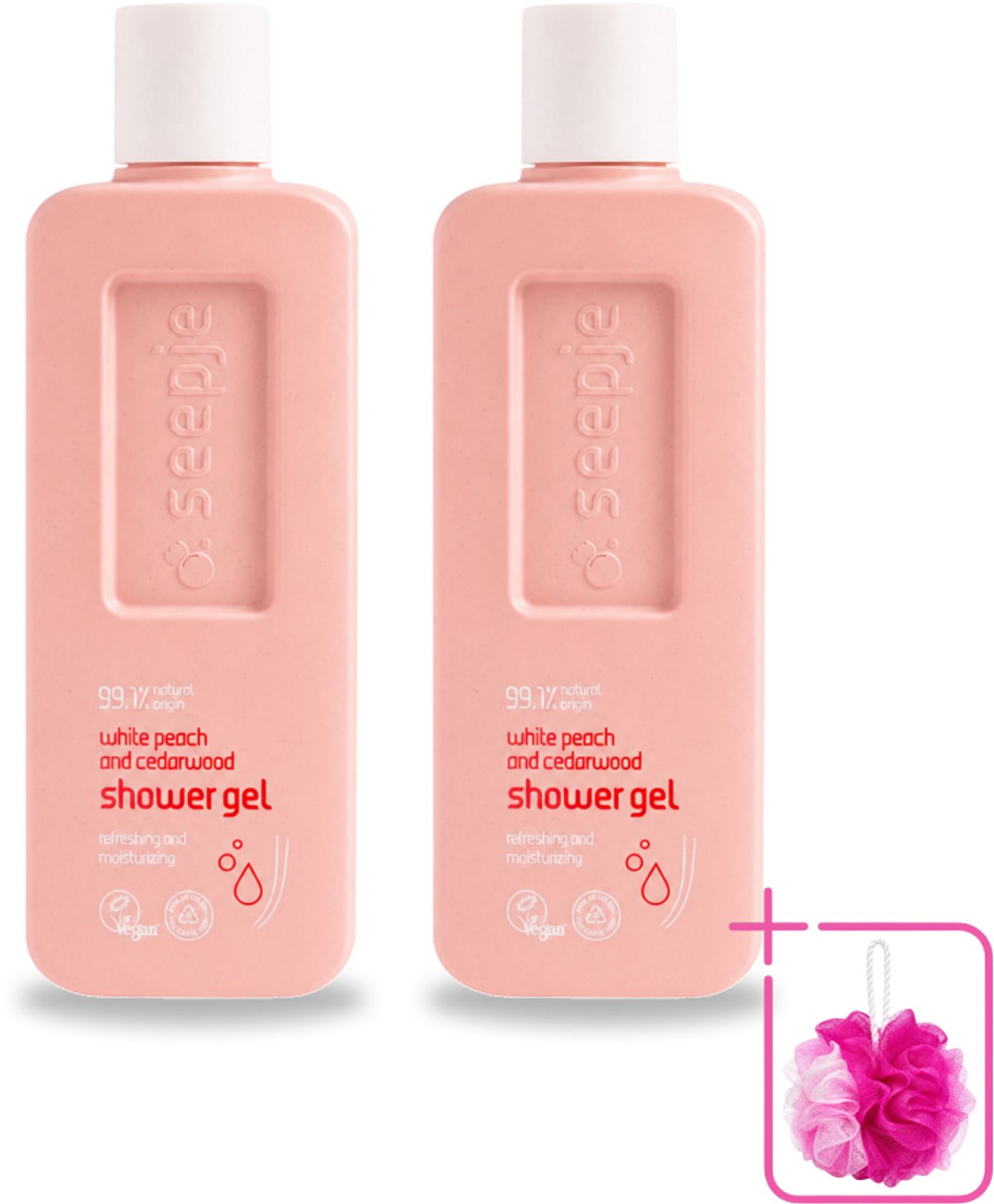 2 x Seepje - Douchegel - Natuurlijke Geur - Witte Perzik en Cederhout - 300 ml - Bulkverpakking - Douchegel - Douchemop - Natuurlijke douchegel