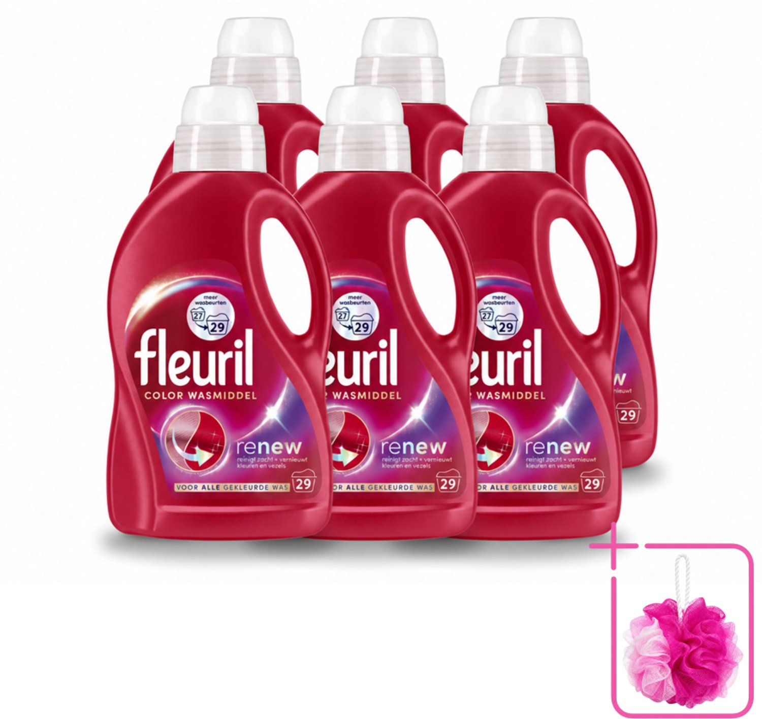 6 x Fleuril – Wasmiddel - Color – 29 wasbeurten – 1,305 L - Bulkverpakking - Kleurbehoud - Douchemop - Wasmiddel voor gekleurde kleding
