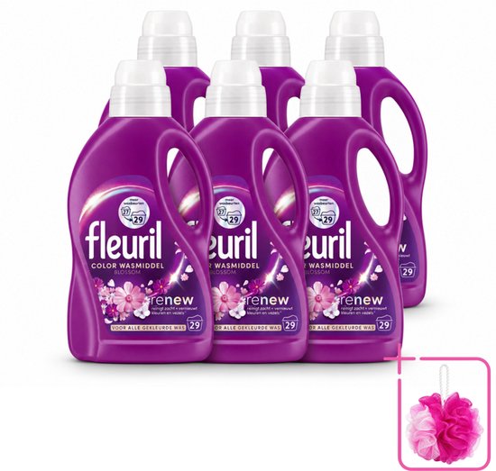 6 x Fleuril – Wasmiddel - Color Blossom – 29 wasbeurten – 1,305 L - Bulkverpakking - Kleurbehoud - Douchemop - Wasmiddel voor gekleurde kleding