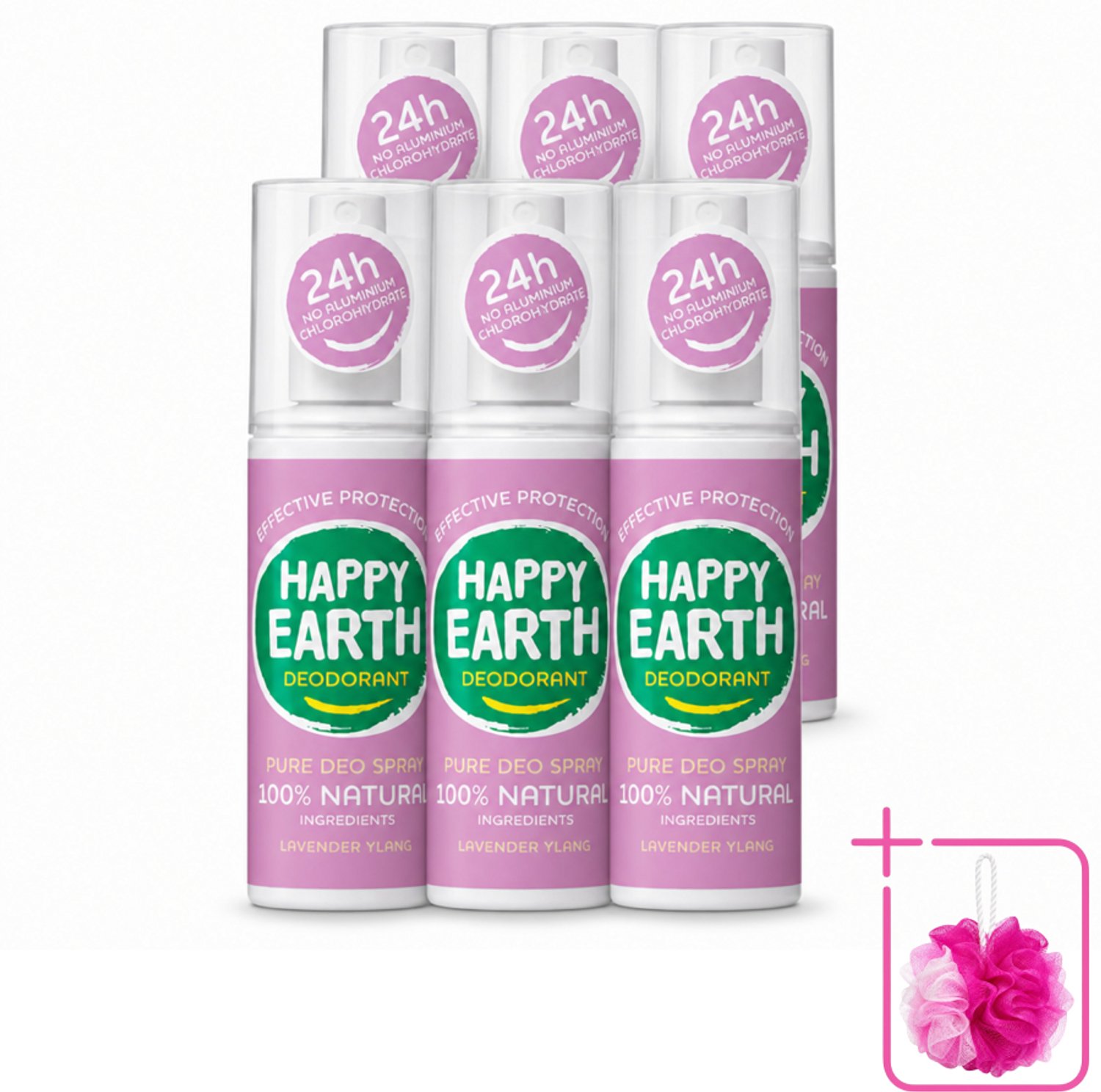 6 x Happy Earth – Deodorant Spray – 100% Natuurlijk Lavender Ylang – 100 ml - Bulkverpakking - Deodorant spray - Natuurlijke deodorant