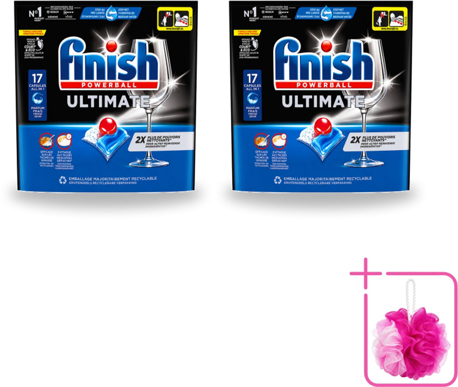2 x Finish - Vaatwasmiddel - Ultimate Vaatwastabletten Regular - Krachtige Reiniging - 17 capsules - Bulkverpakking - Vaatwastabletten - Douchemop - Vaatwasser