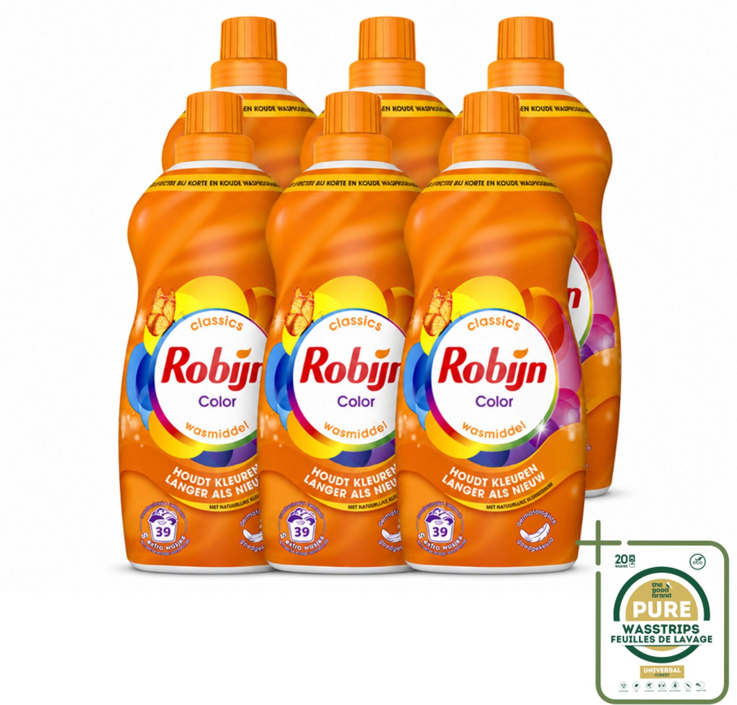 6 x Robijn – Vloeibaar Wasmiddel – Klein & Krachtig Color – 1,19 L - Wasstrips - Kleurbehoud - Kleurherstel - Vloeibaar Wasmiddel - Kleurserum - Koud Was