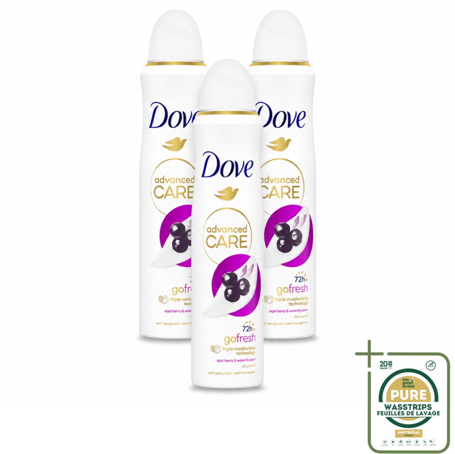 3 x Dove – Deodorant Spray – Acai Berry & Waterlily – 150 ml - Anti-transpirant Spray - Deodorant Spray - Acai Berry - Waterlily Geur - Zweetvermindering