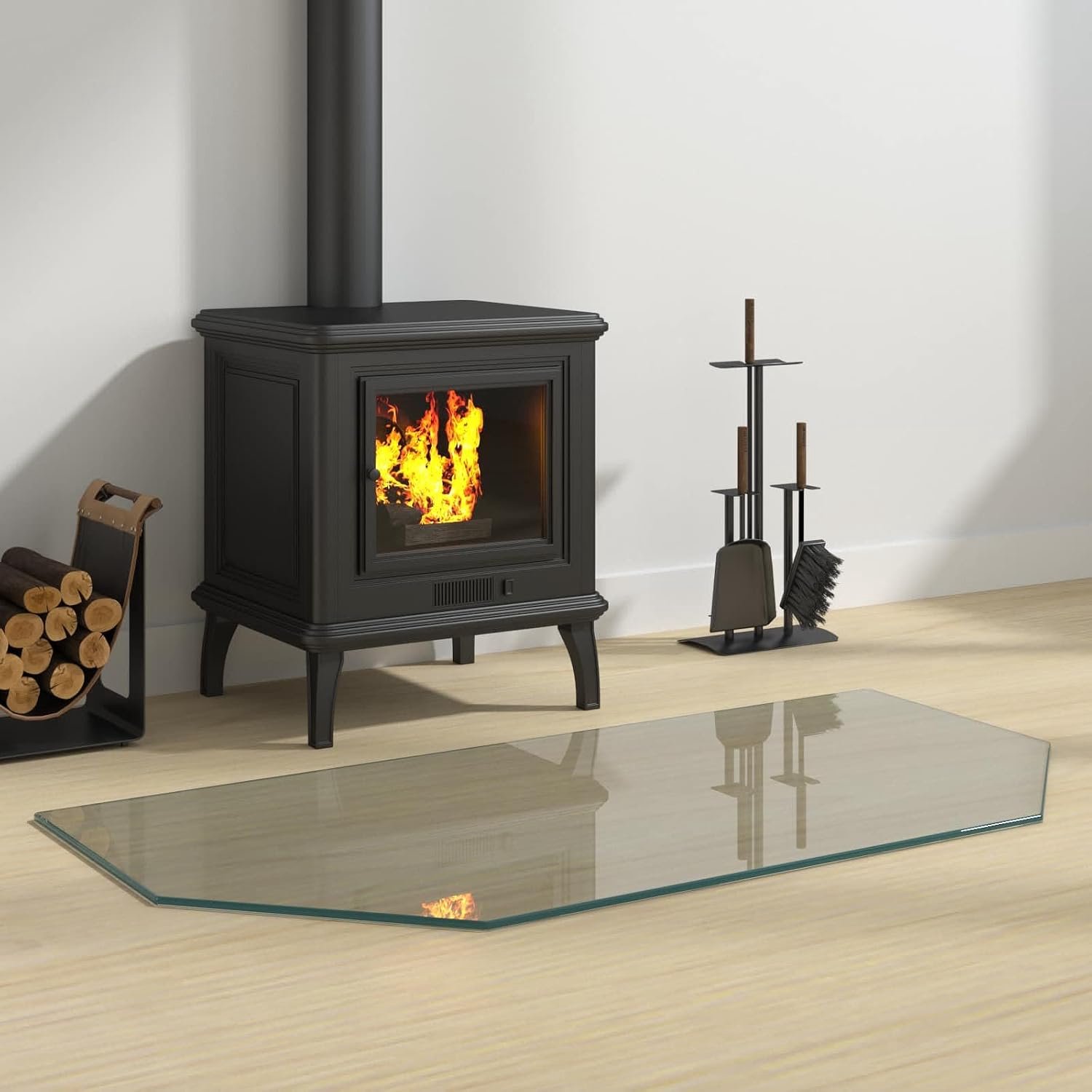 Bodemplaat van gehard glas, 100 x 50 cm, vonkbeschermingsplaat voor kachels, hittebestendige bodemplaat voor parket en laminaat