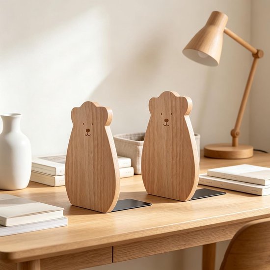2 Stuks Delige Houten Boekensteunen Antislip -organizer voor Kantoor Thuis Duurzame Massief Houten Boekensteunen voor Ordentelijke Boekenplanken — afbeelding 5
