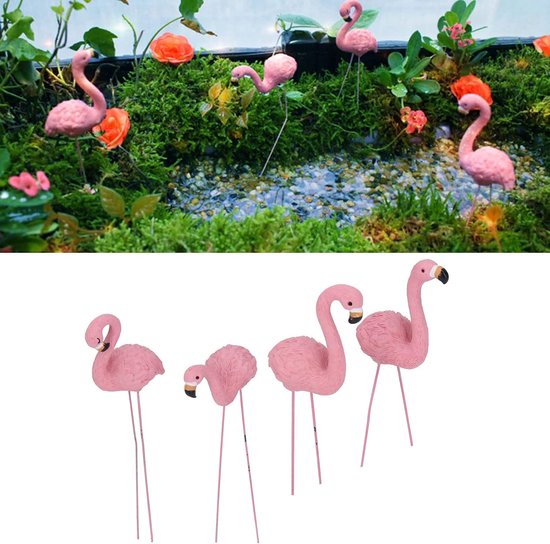 4 Stuks Roze Flamingo-tuinstandbeeld - Klein Flamingo-standbeeld voor Tuingazon-terrasdecoraties — afbeelding 4
