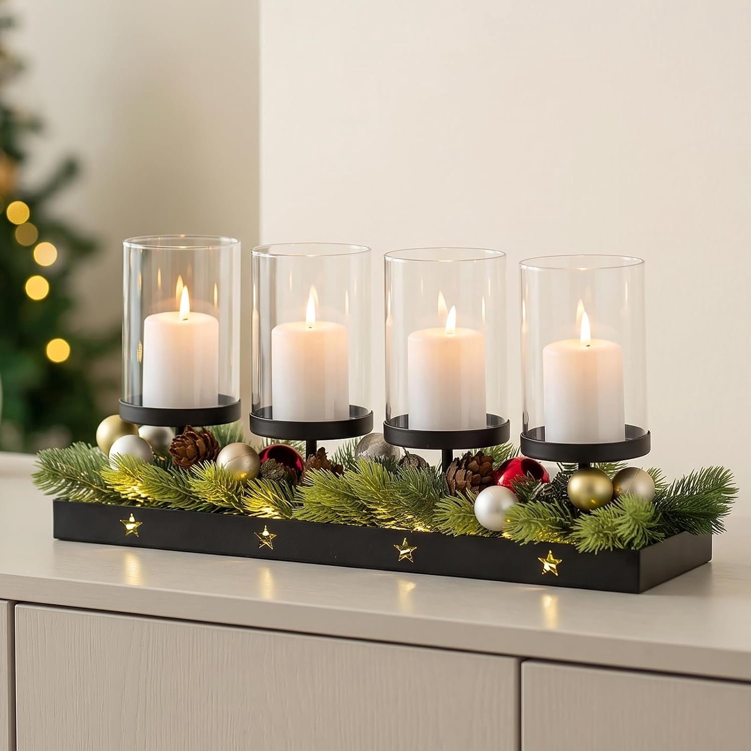 Sziqiqi Adventskrans Rechthoekig Metaal Zwart: Modern Dienblad met Glas