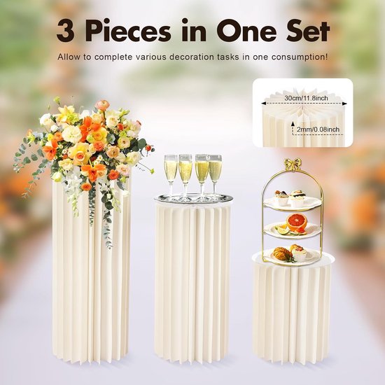 3 stuks bruiloft tafelopzetstukken kartonnen vazen, opvouwbaar karton centerpiece display, bloementafelcilinder, tafelopzetstuk, bloemenstandaard, display voor housewarmingen, jubilea, verjaardagen, — afbeelding 2