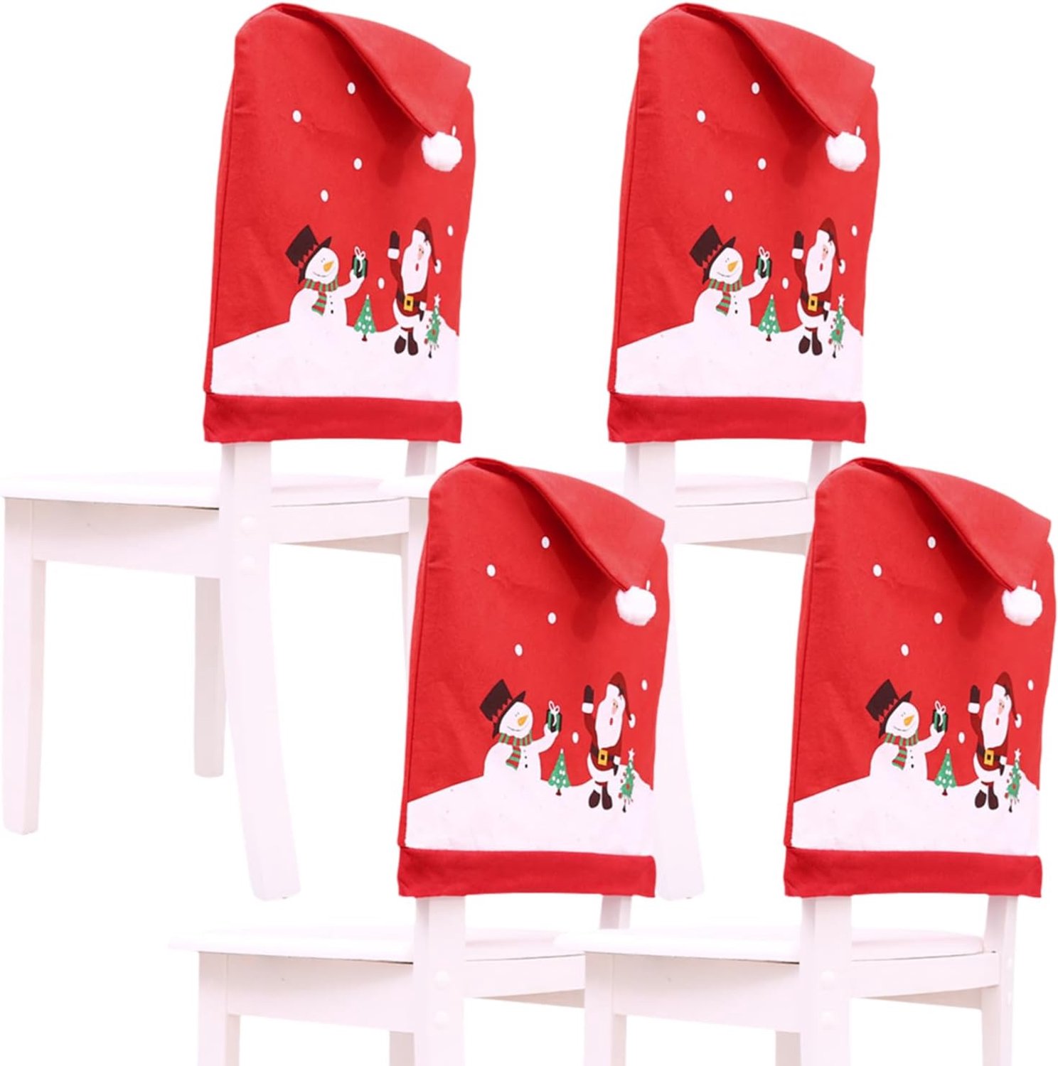 Set van 4 kerststoelhoezen, kerststoeldecoratie, kersthoed, kersthoed, kersthoed, kerststoelhoes, kersthoed (60 x 49 cm)