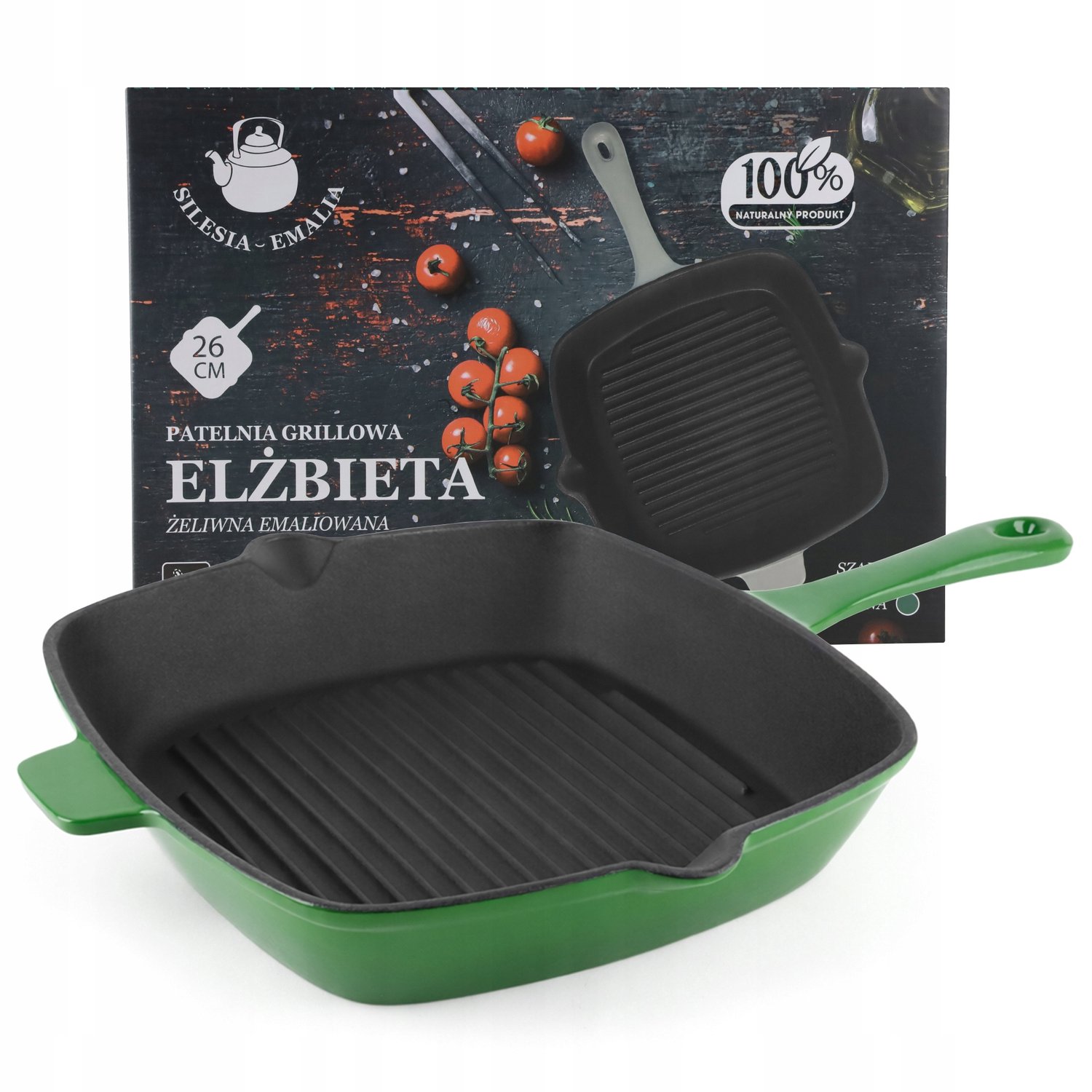 Gietijzeren Grillpan Emalje 26cm - Inductie, Gas, Oven