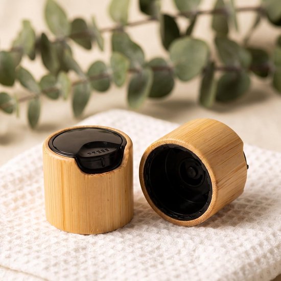 6 Stuks Bamboe Disc Top Doseerdoppen voor Cosmetische Flessen Herbruikbaar Geschikt voor Shampoo Serums Essentiële Oliën Glad Sluitend Breed Compatibel — afbeelding 2