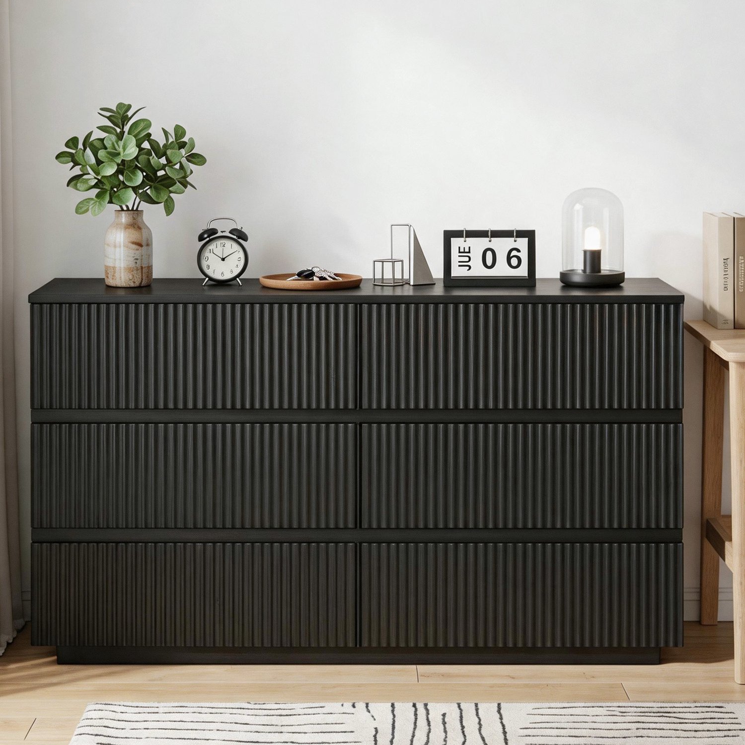 LEADZM Ladekast met 6 lades - Zwart - 140 x 40 x 71 cm - lamellendesign