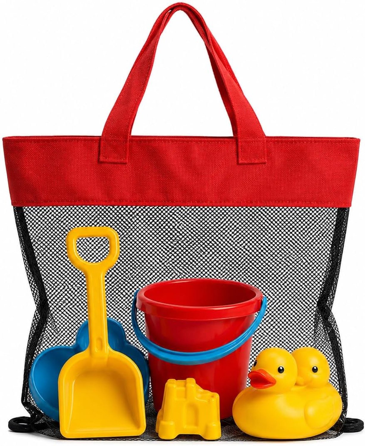 Strandtas, strandtas voor spelletjes, net, zwart en rood, 50 x 45 cm - met handgrepen