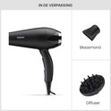 Contenu de l'emballage : sèche-cheveux BaByliss noir, concentrateur et diffuseur.
