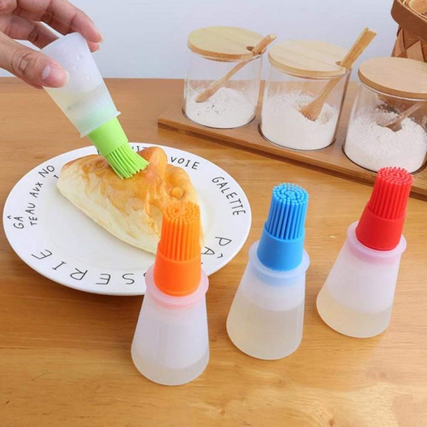 Oliefles met borstel, silicone olie-fles met kwast, voor barbecue, koken, bakken, pannenkoeken, grillgereedschappen, voor consumptie, olijfolie, boter, saus, azijn, enz.