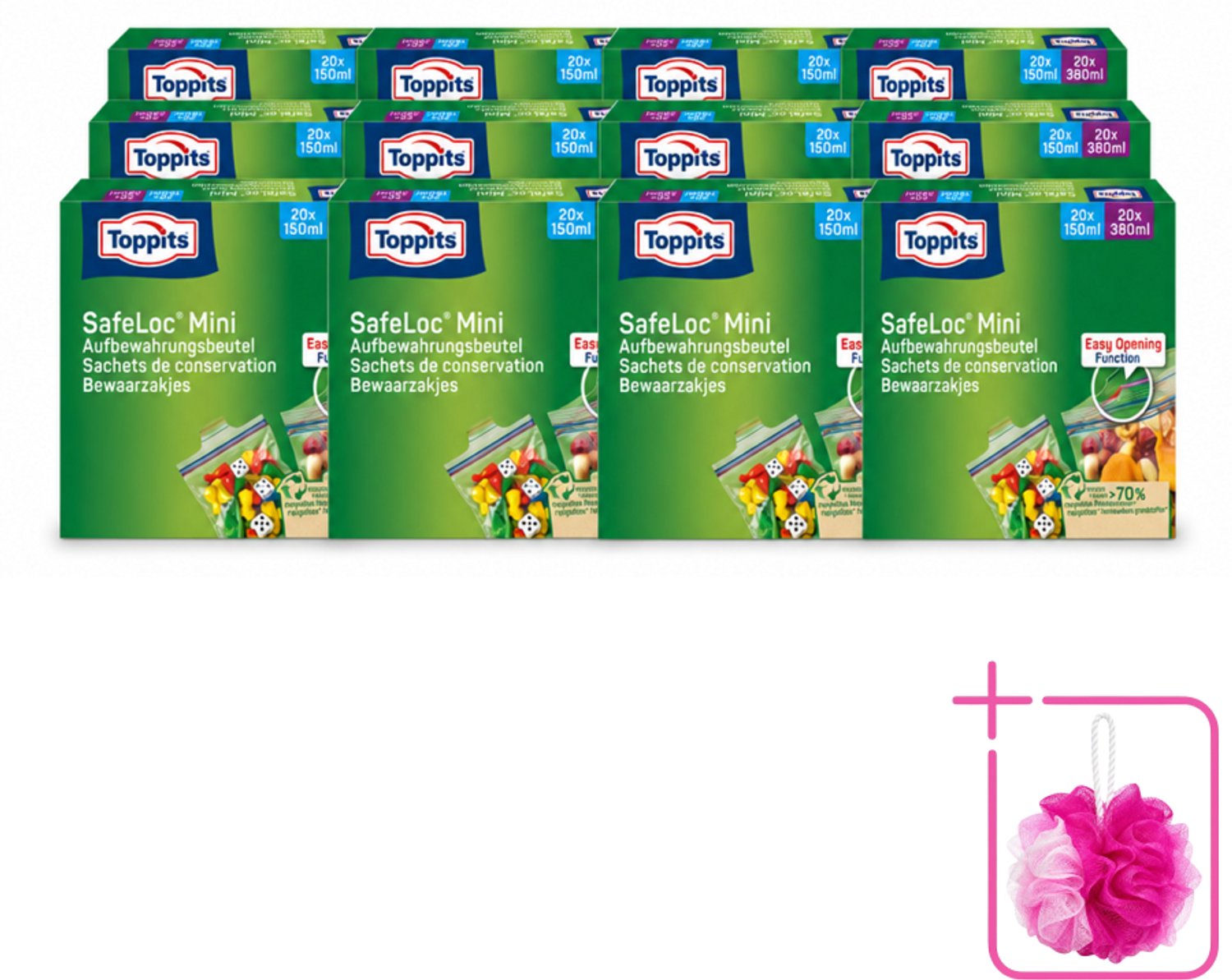12 x Toppits – Safeloc Mini Zip-Zakjes – 40 Zakjes - Bulkverpakking - Mini zakjes - Douchemop - Lekvrij