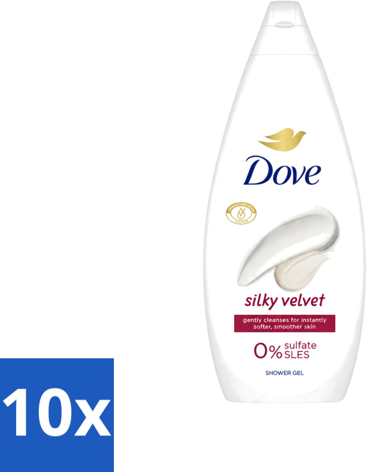 10 x Dove Silky Velvet - Douchegel - Sulfaatvrij - 250 ml - Voordeelverpakking - 10 stuks