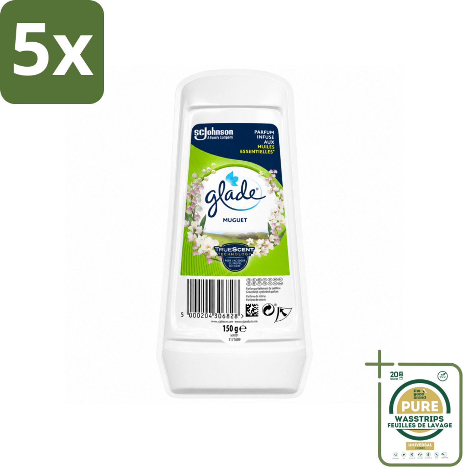 5 x Glade – Luchtverfrisser Gel – Muguet – 150 g - Wasstrips - Luchtverfrisser Gel - Muguet Geur - Frisse Geur - Langdurige Geur - Geur Met Essentiële Oliën