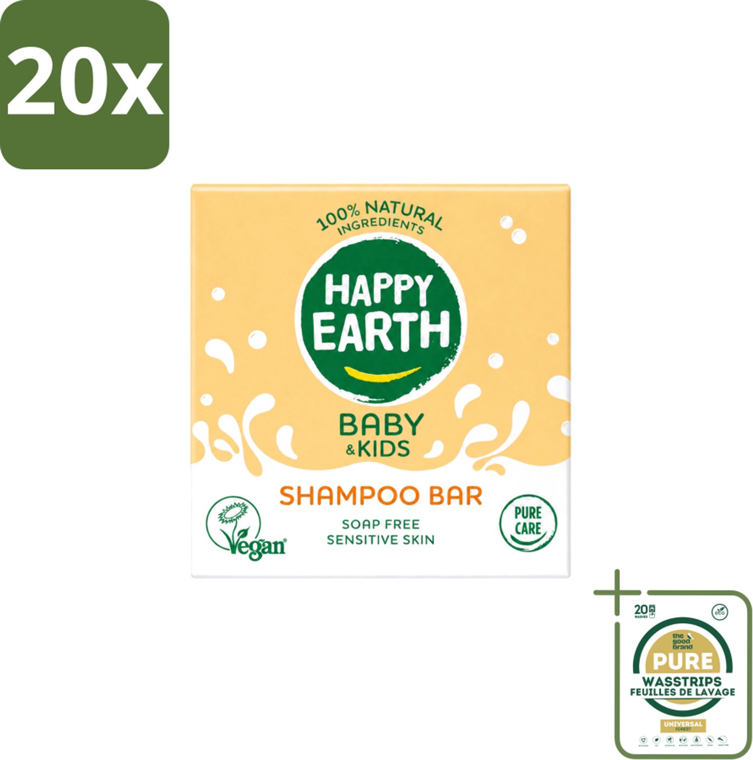 20 x Happy Earth – Shampoo Bar – 100% Natuurlijk Baby & Kids – 50 g - Wasstrips - Baby Shampoo - Natuurlijke Shampoo - Zeepvrije Shampoo - Kinderhuid - Allergeen