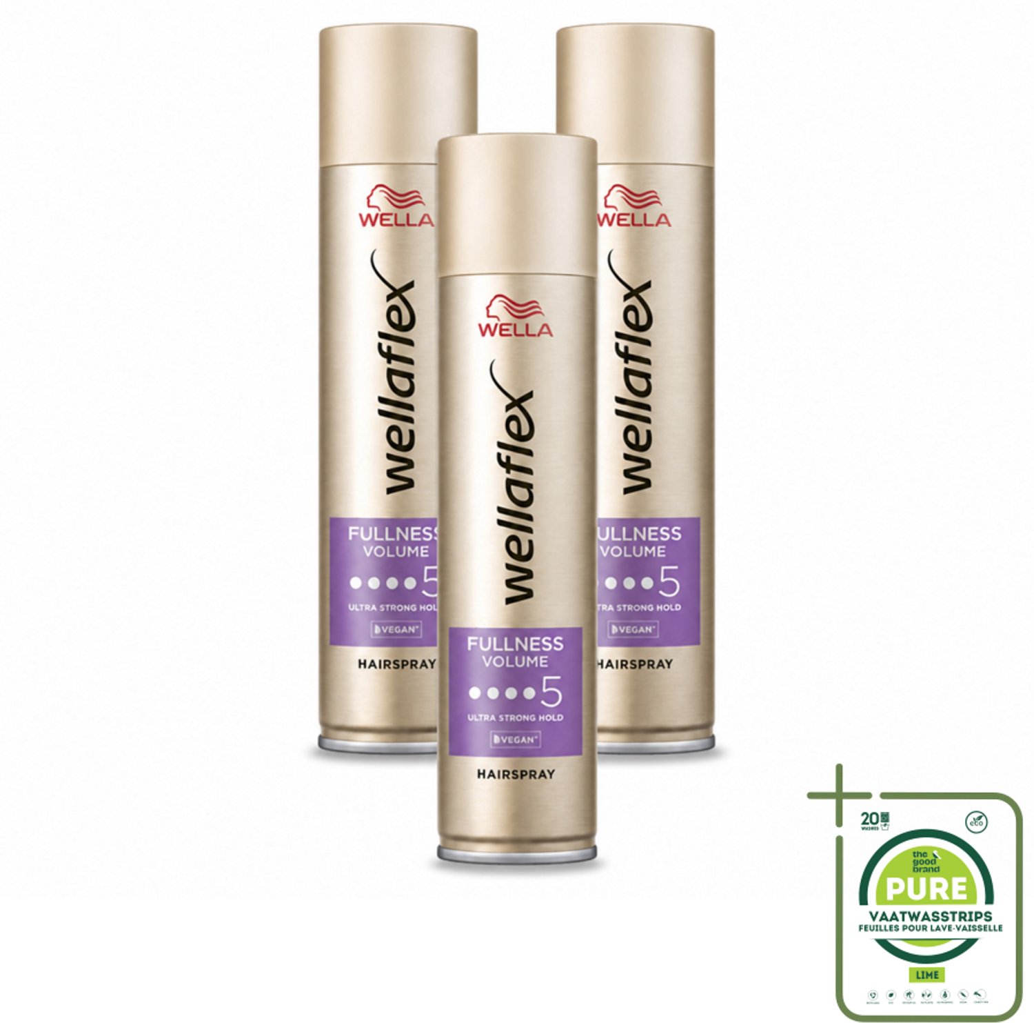 3 x Wella – Flex Fullness Volume Ultra Strong – Haarspray – 250 ml - Grootverpakking - Vaatwasstrips - Haarspray - Volume - Volle Haar - Fijn Haar - UV Bescherming