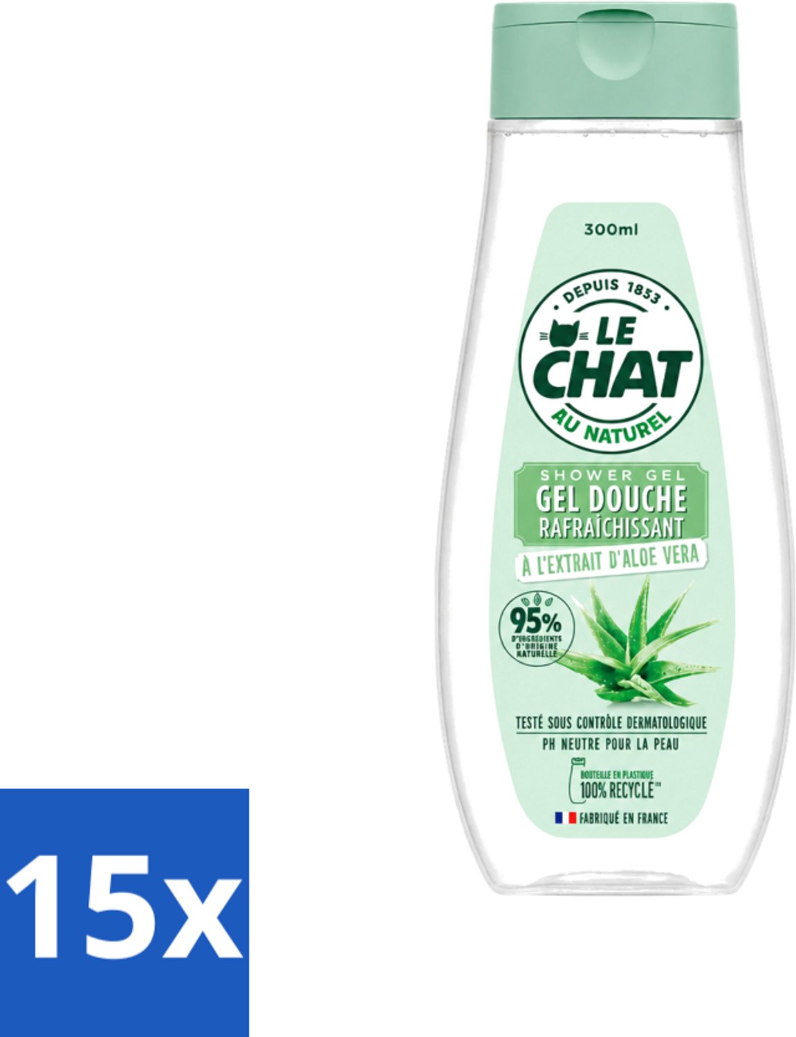 15 x Le Chat - Douchegel - PH Neutraal - Met Extract Van Aloë Vera - Verfrissend - 300 ml - Voordeelverpakking - 15 stuks