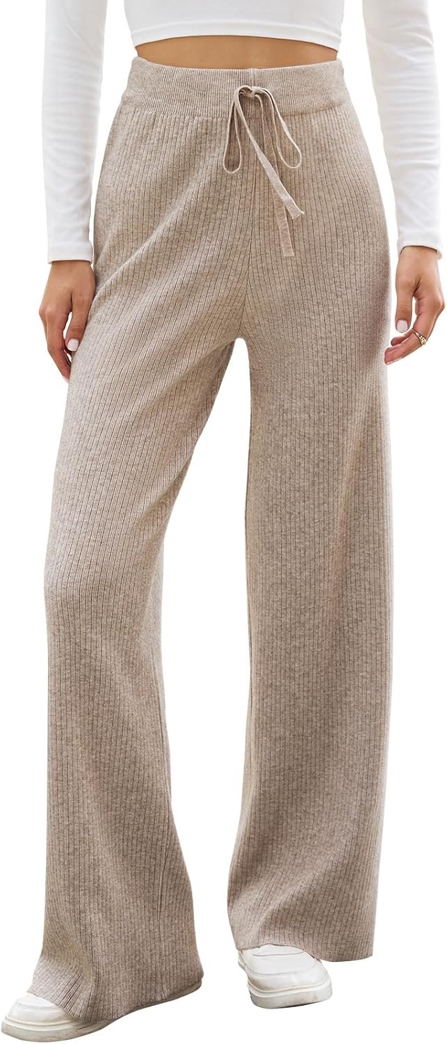 Damesbroek met hoge taille, brede broek met verstelbaar trekkoord, palazzo, losse en casual broek