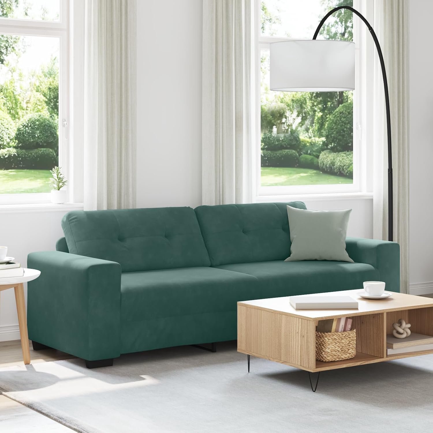 3-zitsbank, 180 cm, donkergroen, fluweel, elegante woonkamerbank met stabiel houten frame, comfortabele zitgelegenheid, duurzaam design, moderne meubels