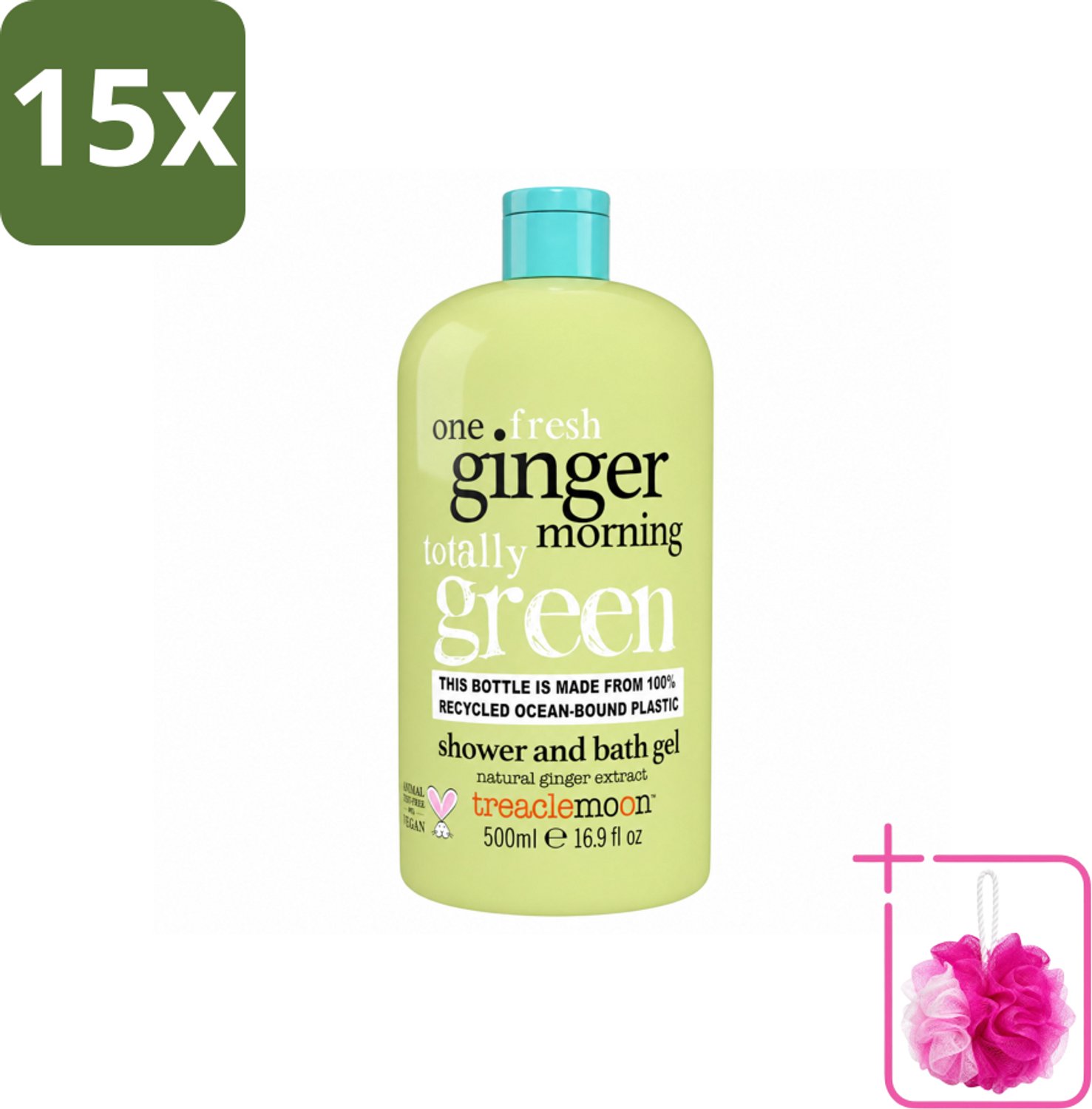 15 x Treaclemoon – Douchegel – One Ginger Morning – 500 ml - Bulkverpakking - Gemberdouchegel - Douchemop - Energieboost