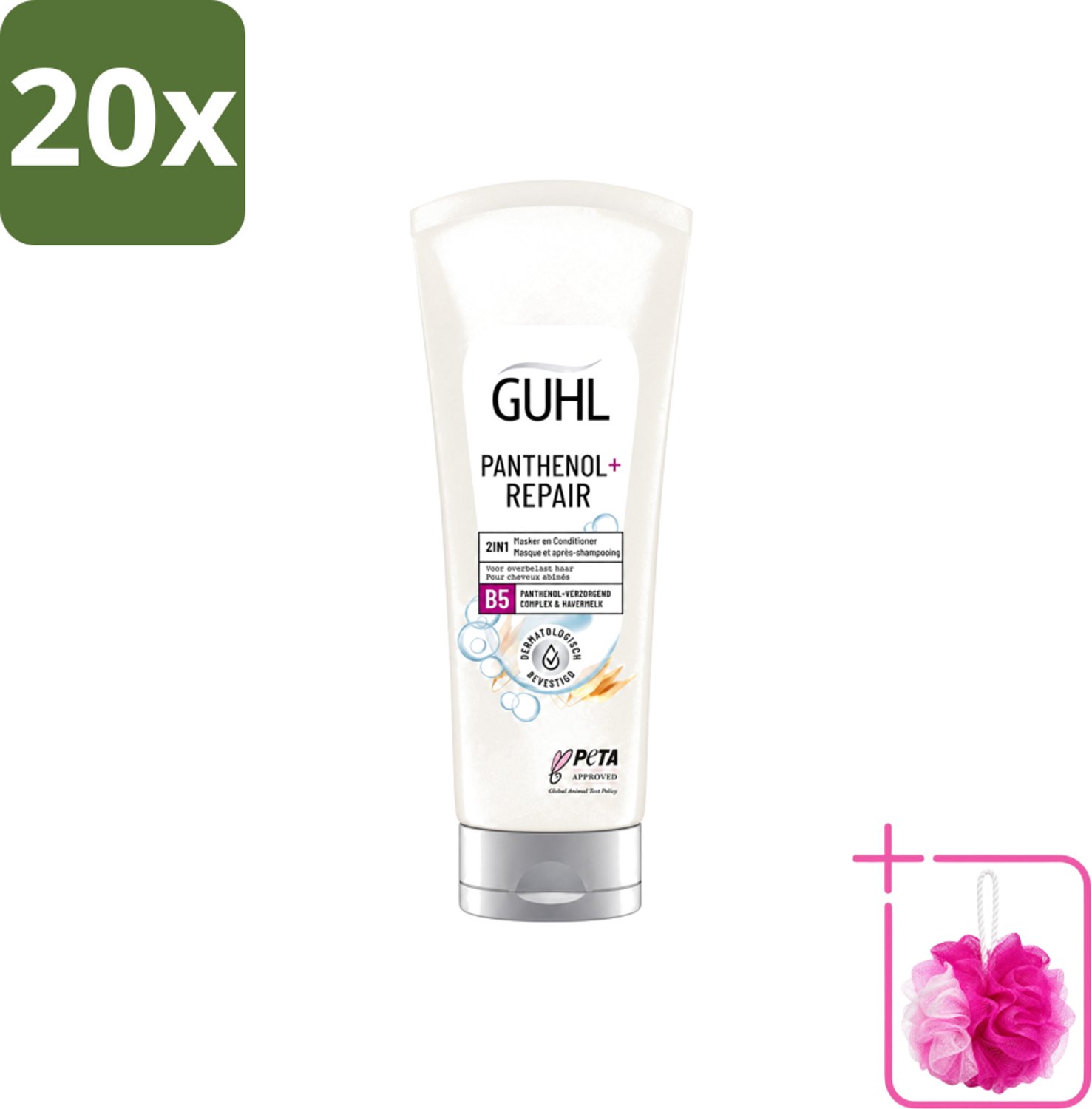 20 x Guhl – 2-in-1 Masker & Conditioner – Panthenol+Repair – 200 ml - Bulkverpakking - Haarmasker - Douchemop - Conditioner