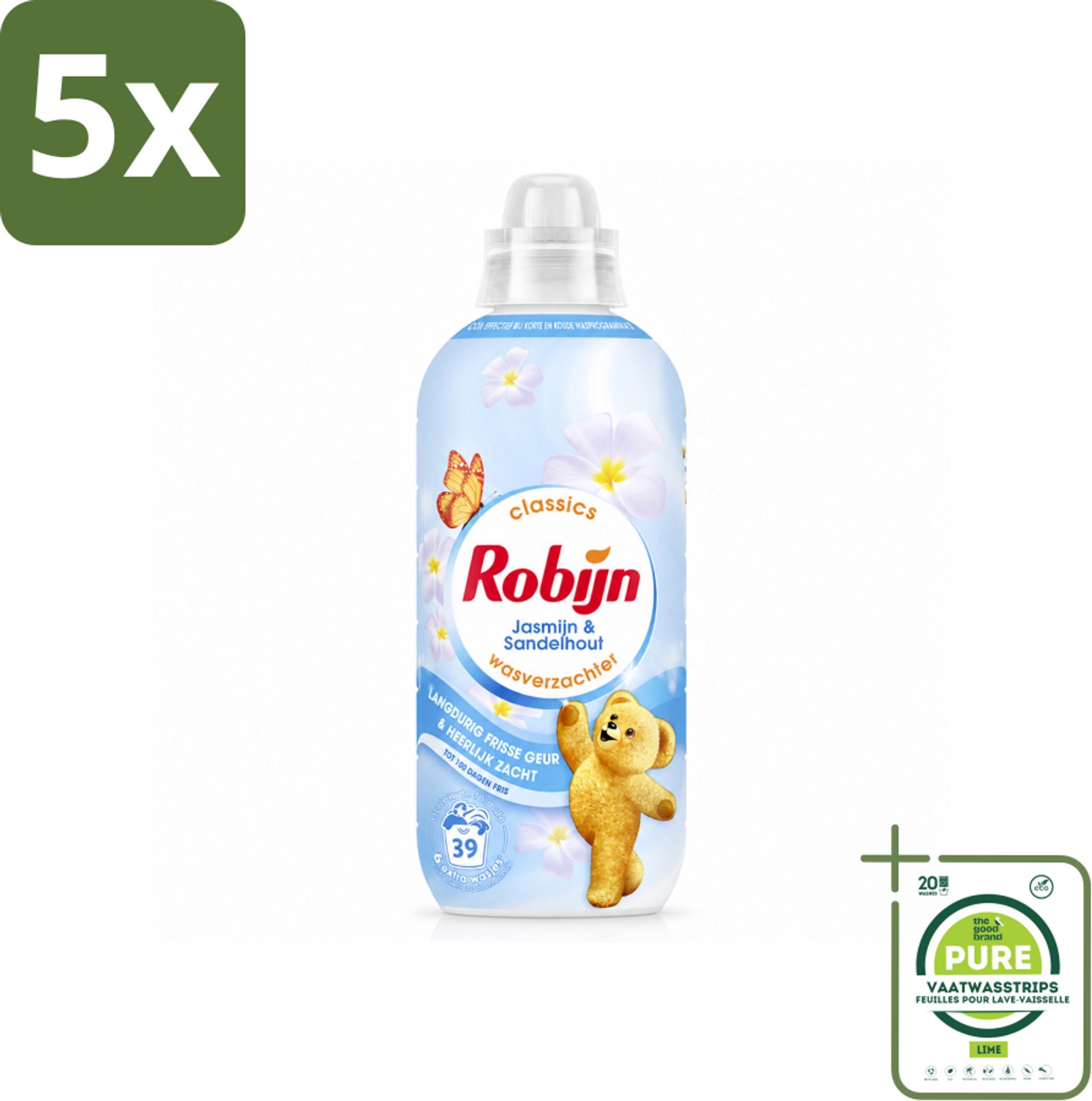 5 x Robijn – Wasverzachter – Jasmijn & Sandelhout – 780 ml - Grootverpakking - Vaatwasstrips - Wasverzachter - Wasverzachter Jasmijn - Wasverzachter Sandelhout - Wasverzachter Voor Kleding - Wasverzachter Voor Linnen