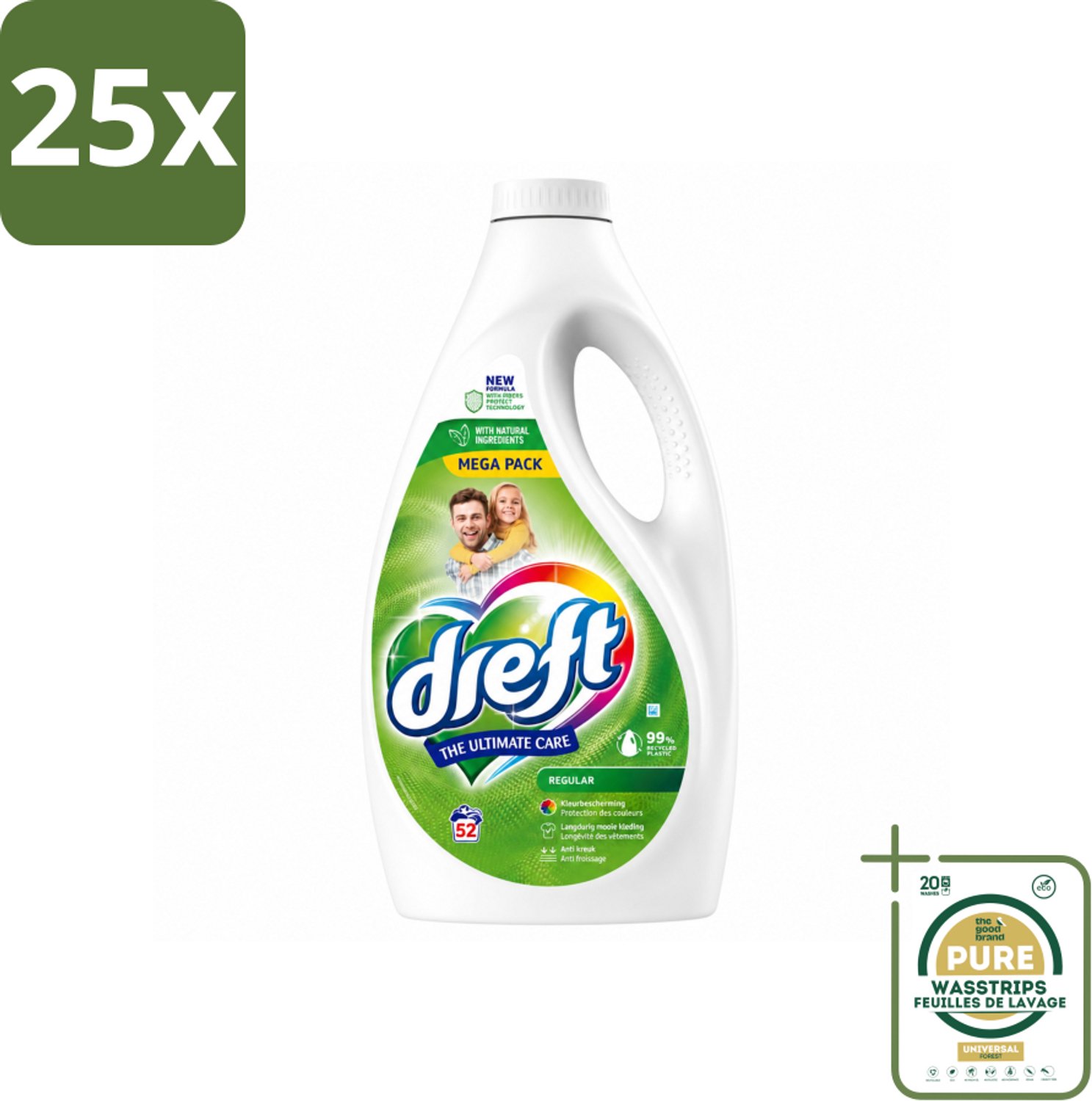 25 x Dreft – Regular – Vloeibaar Wasmiddel – 2,34 liter – 52 wasbeurten - Wasstrips - Vloeibaar Wasmiddel - Wasmiddel Voor Gekleurde Was - Geconcentreerd Wasmiddel - Wasmiddel Voor Witte Was - Wasmiddel Met Kleurbescherming