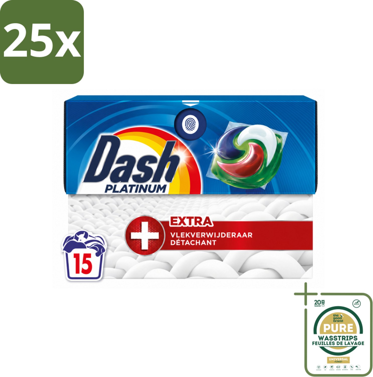 25 x Dash – Wasmiddelcapsules – 4in1 Platinum Pods + Extra Vlekkenverwijderaar – 15 capsules - Wasstrips - Wasmiddelcapsules - Vlekkenverwijderaar - Krachtige Wasmiddel - 4in1 Wasmiddel - Extra Vlekkenverwijdering