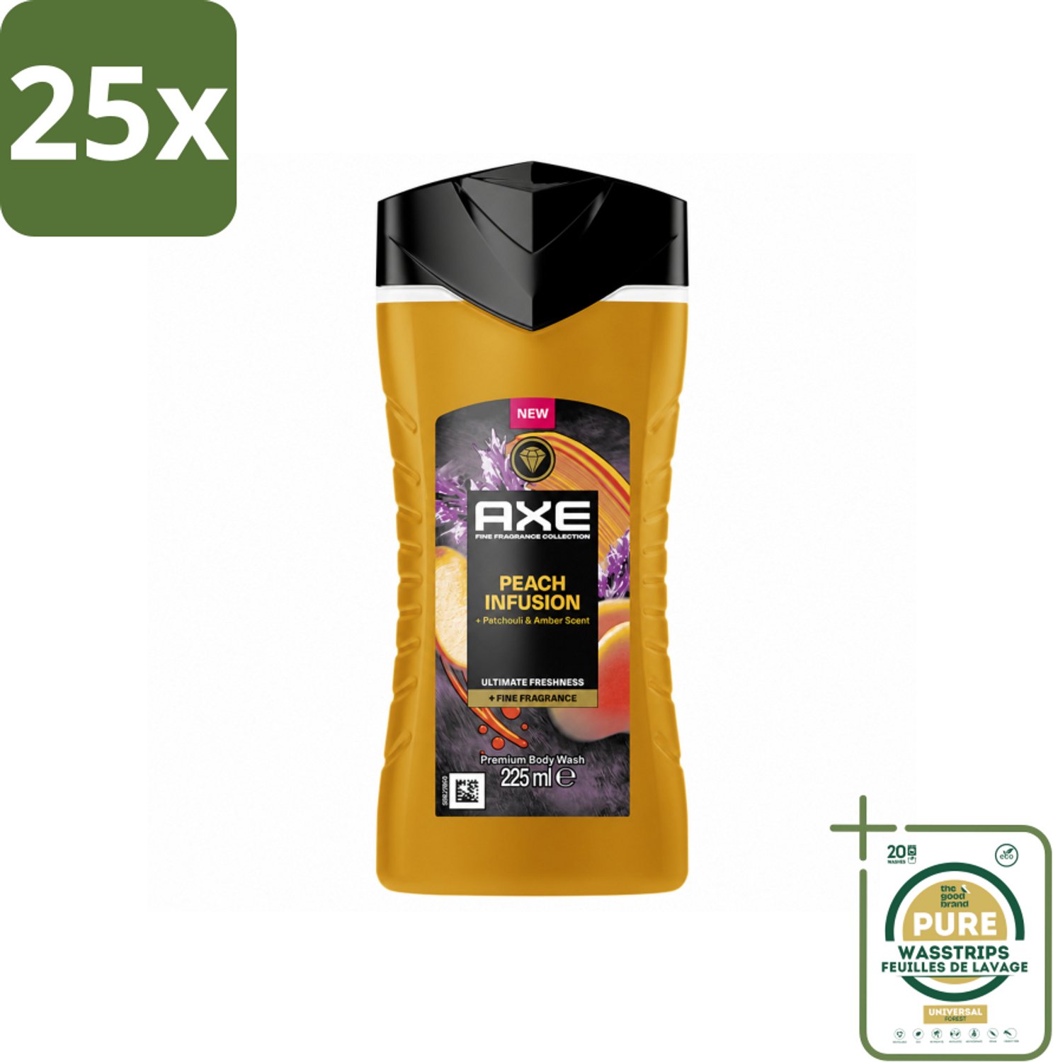 25 x Axe – Douchegel – Peach Infusion – 225 ml - Wasstrips - Douchegel - Fris Ruiken - Geur - Parfum - Luxe Geur