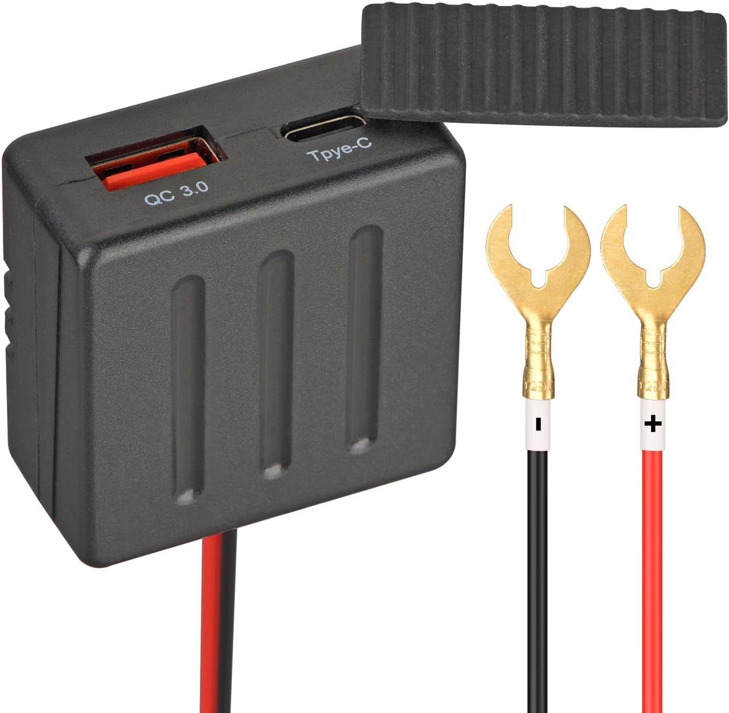 3.0 Type-C dubbele poort auto-voedingsadapter, 60W snel opladen, zwart, compatibel met 12V/24V voertuigen
