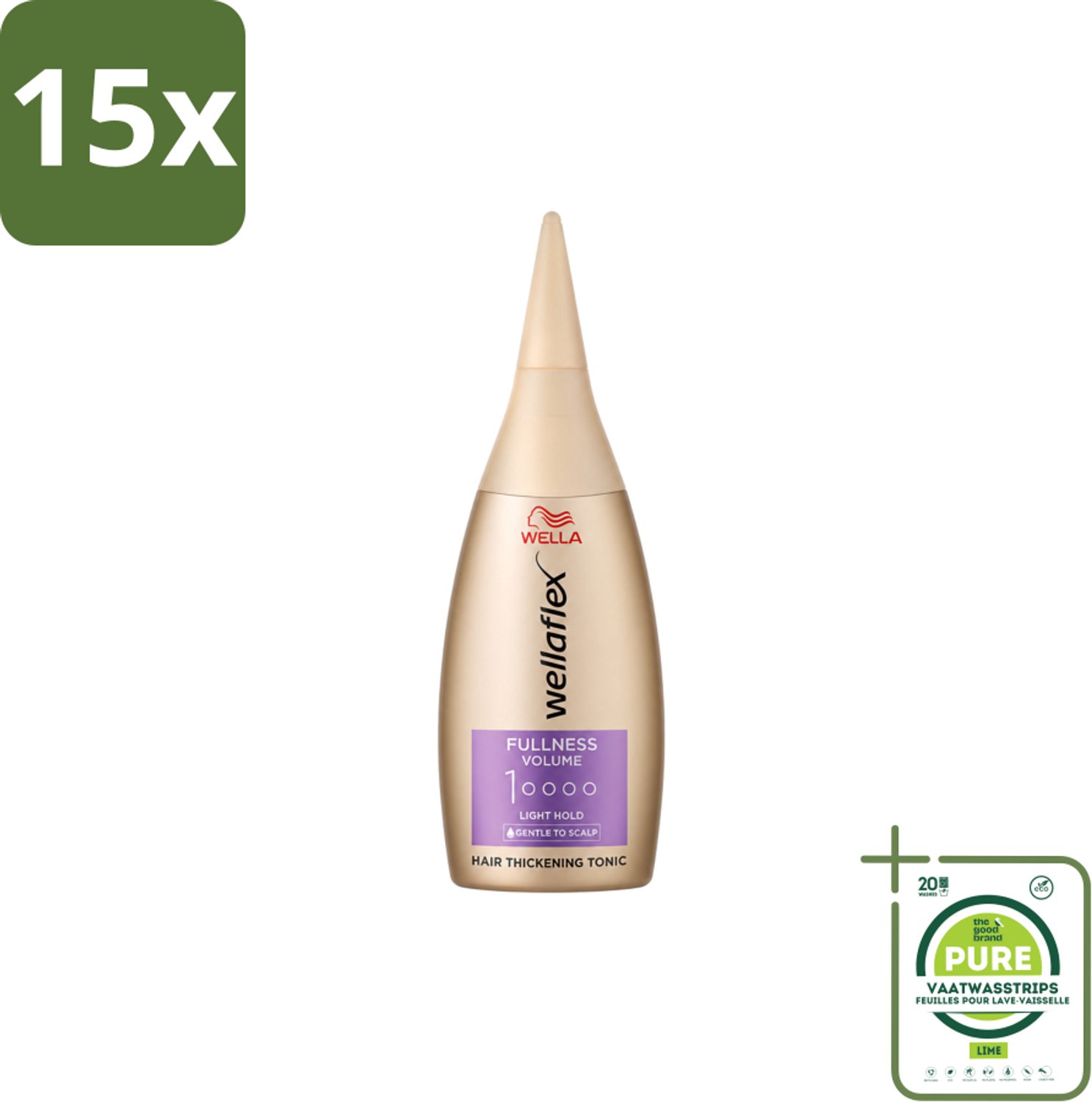 15 x Wella – Flex Fullness Volume – Haar Tonic – 100 ml - Grootverpakking - Vaatwasstrips - Haarverdikker - Volume - Lift - UV Bescherming - Vegan Haarverzorging