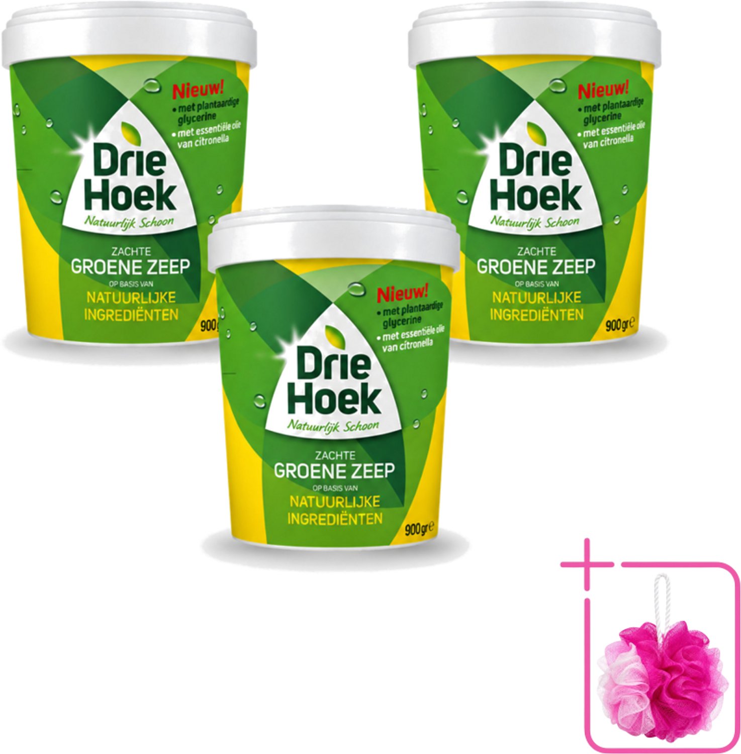 3 x Driehoek – Zachte Zeep – Groene Zeep – 900 gr - Bulkverpakking - Natuurlijke zeep - Douchemop - Reinigingsmiddel