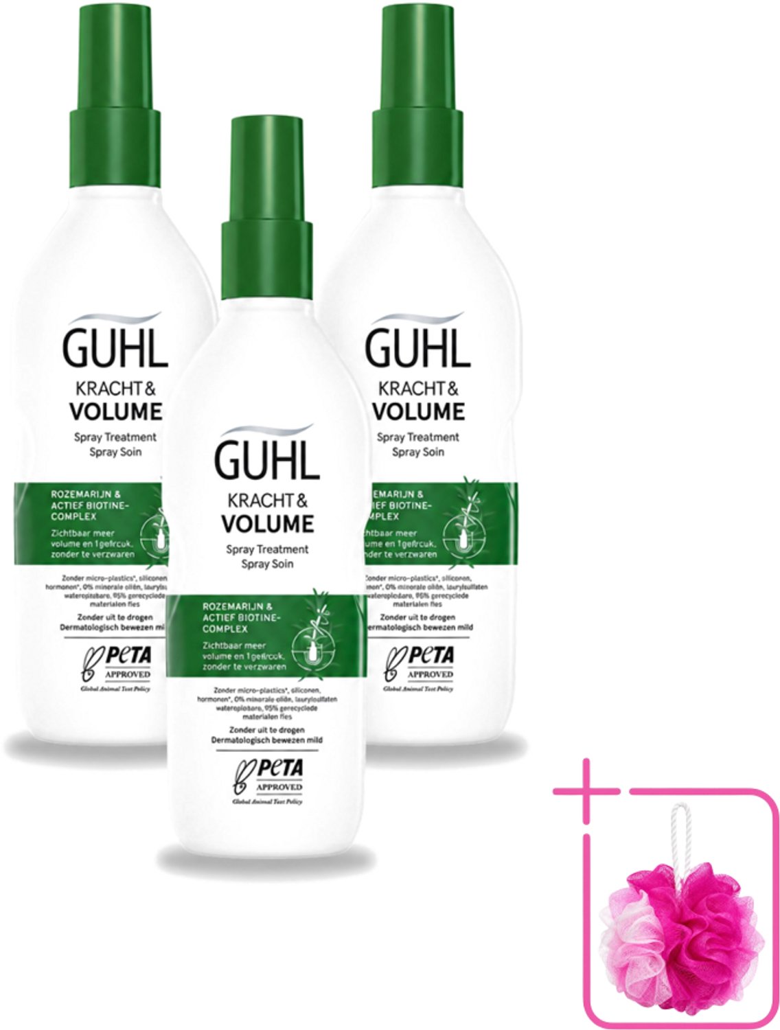 3 x Guhl – Spray Treatment – Kracht & Volume – 150 ml - Bulkverpakking - Haarversterking - Douchemop - Volumeboost