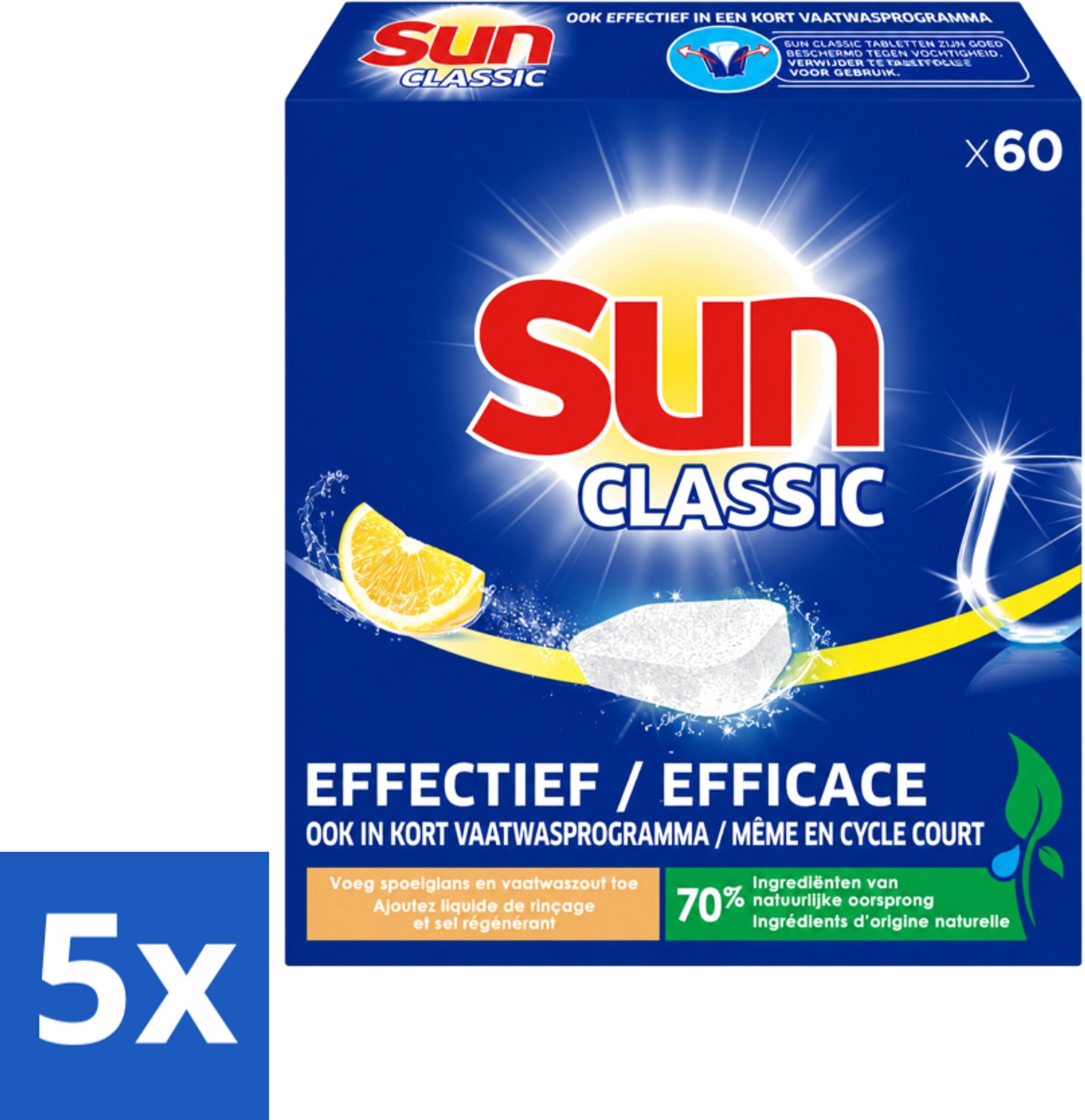 5 x Sun Classic - Vaatwastabletten - Voordeelverpakking - Citroen - 60 Tabletten - Voordeelverpakking - 5 stuks