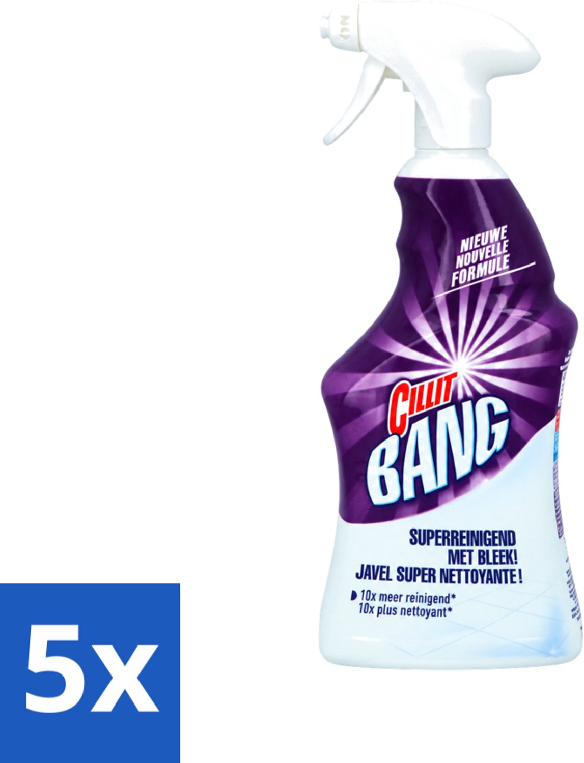 5 x Cillit Bang - Power Cleaner - Bleek & Hygiëne - Schoonmaakspray - Voor Vlekken en Aanslag - 750 ml - Voordeelverpakking - 5 stuks