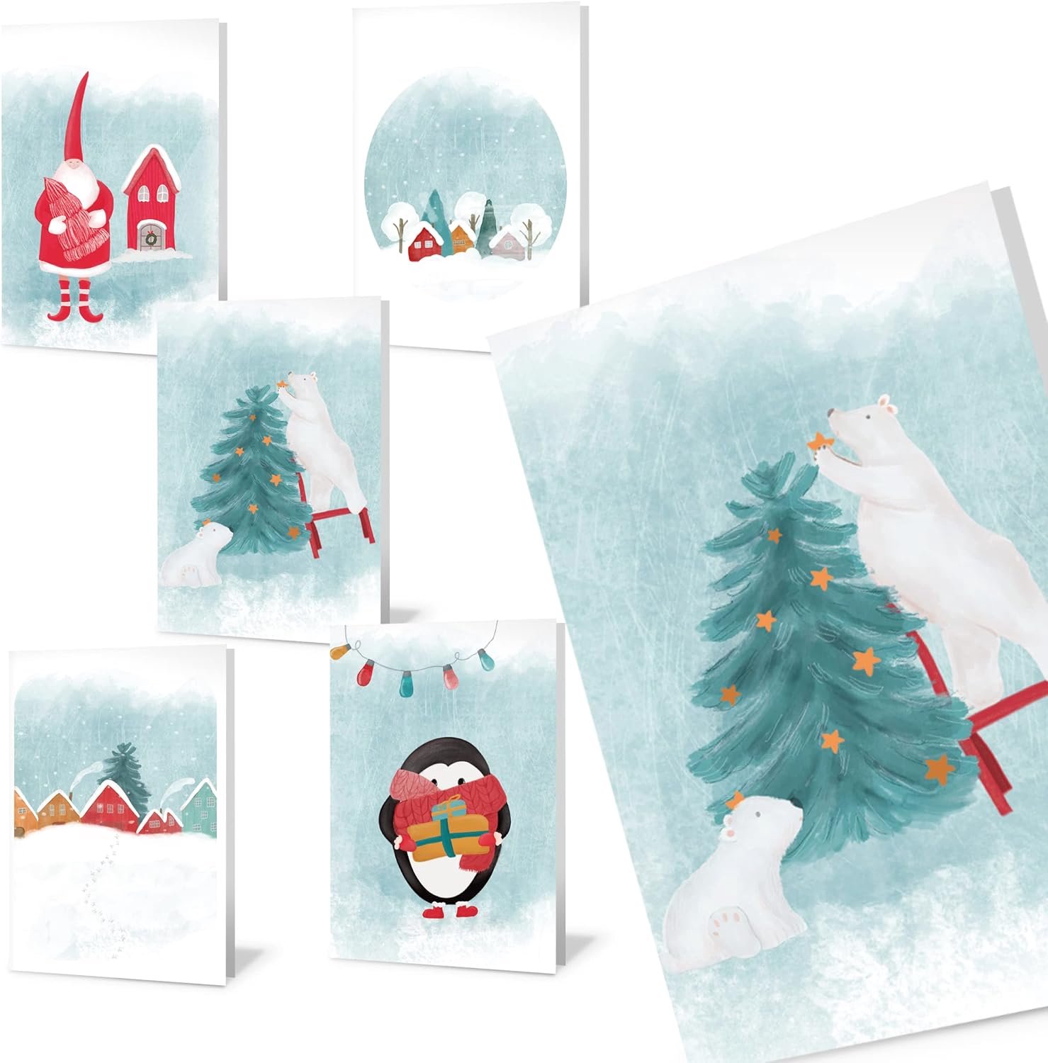 10 stuks kerstkaarten van gerecycled papier, Holly Jolly