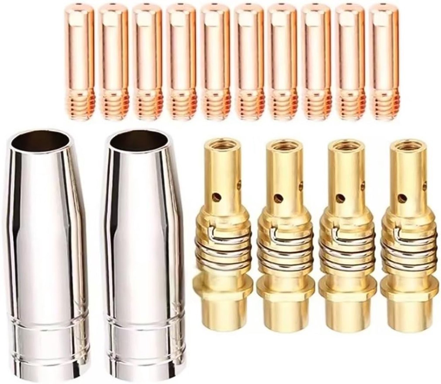16-delige lasaccessoirekit – Inclusief 10 M6-contactpunten (0,8 mm), 4 tiphouders en 2 gasmondstukken voor MB15AK MIG/MAG-lasbranders