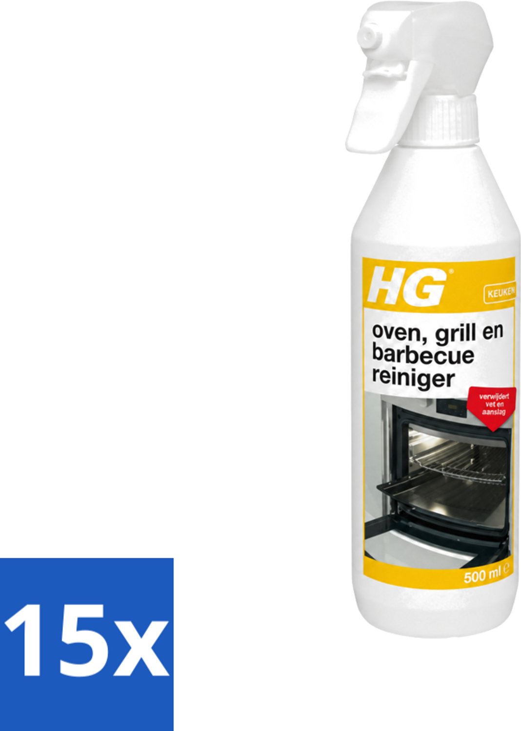 15 x HG - Oven, Grill & Barbecuereiniger - Actief Krachtschuim - 500 ml - Voordeelverpakking - 15 stuks