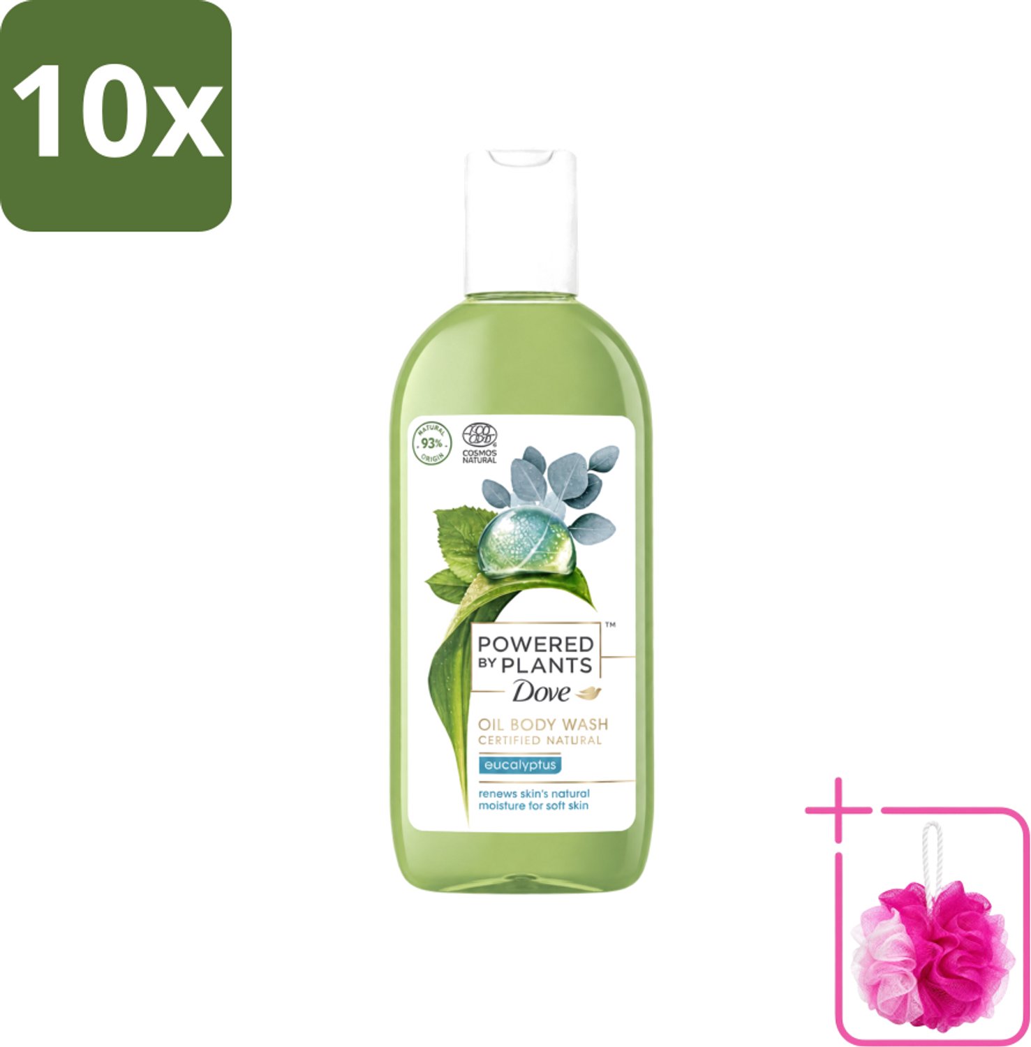 10 x Dove Powered by Plants - Oil Body Wash - Eucalyptus - 250 ml - Bulkverpakking - Natuurlijke verzorging - Douchemop - Eucalyptus